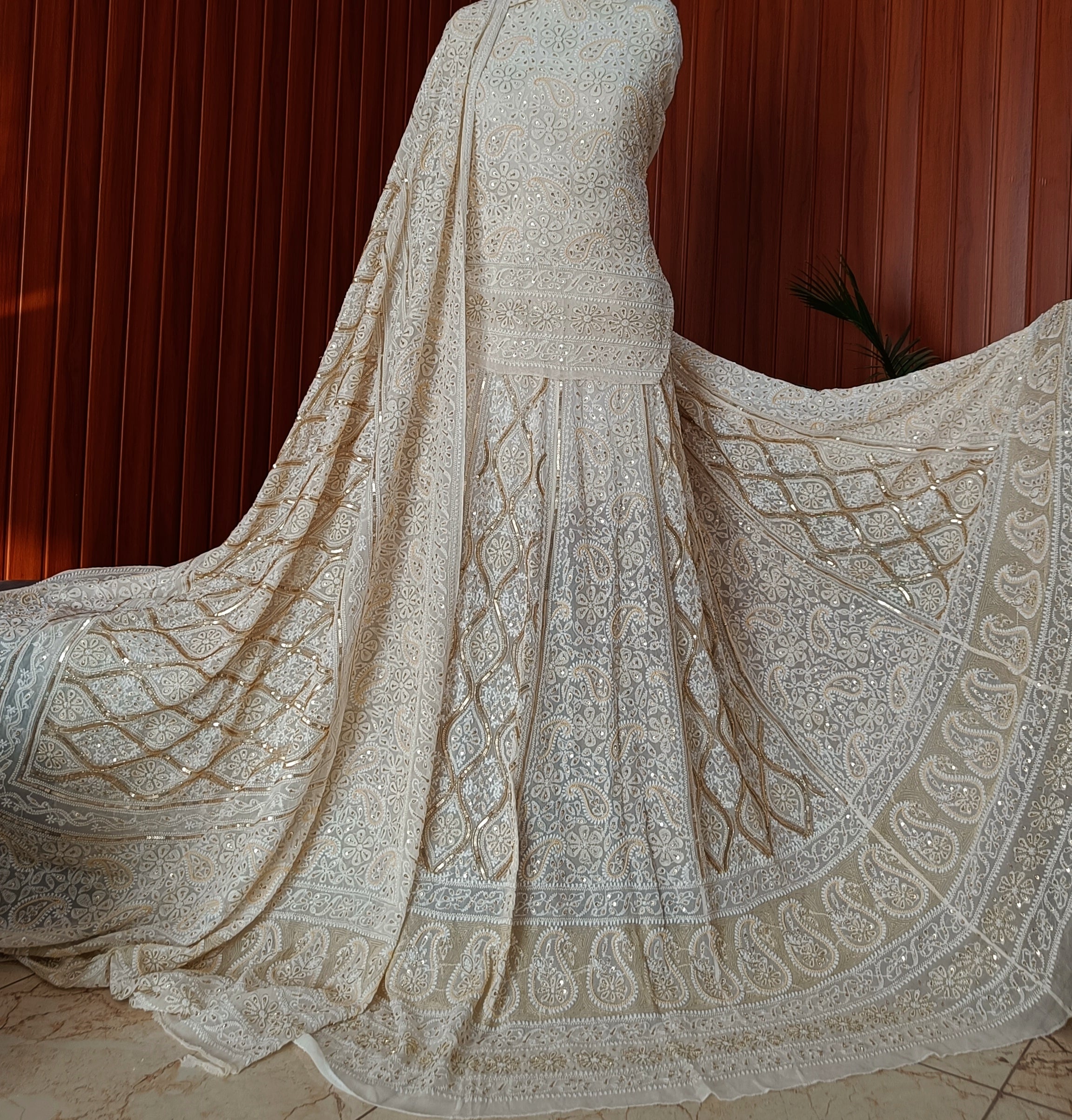 Chikankari wedding clearance lehenga