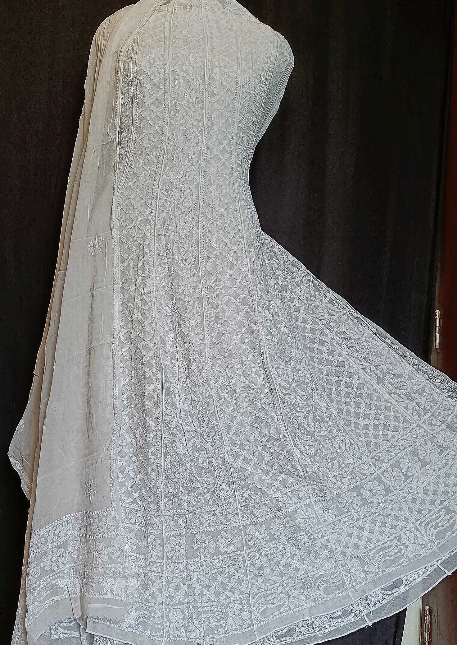 White Allover Chikankari Anarkali with dupatta