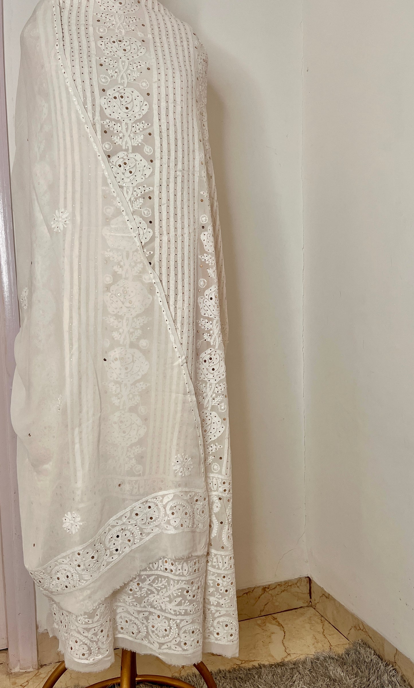 Ivory Chikankari and Mukaish Kurta and Dupatta