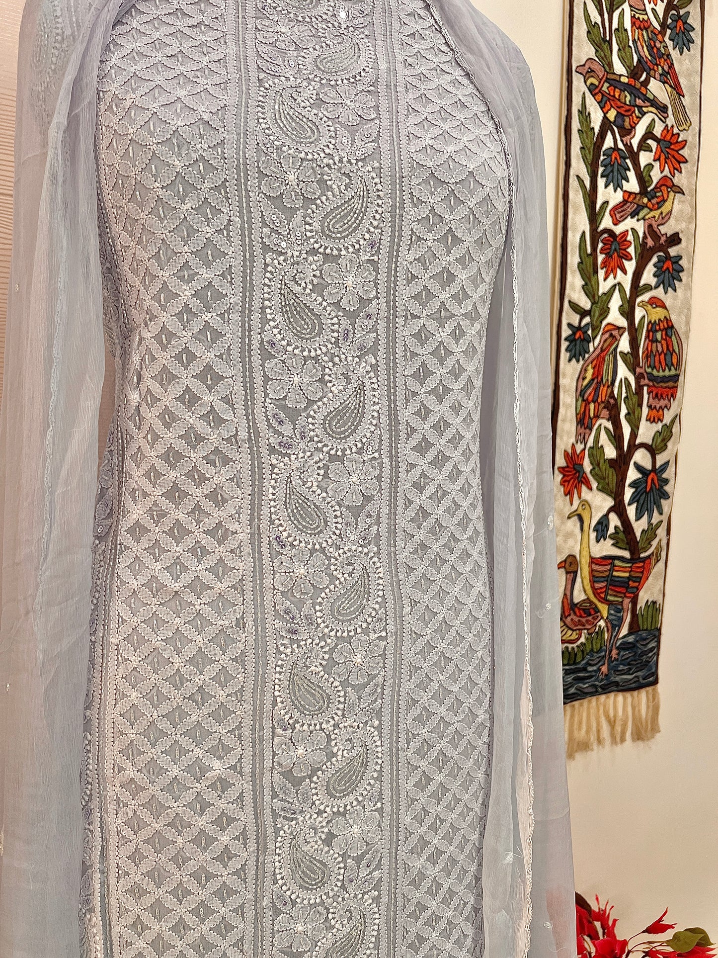 mauve Chikankari Sequins and Cut Dana Kurta and Dupatta