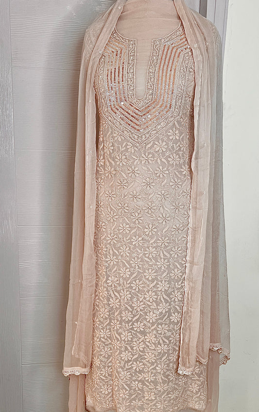 Dusty Pink Chikankari Sequins and Cut Dana Kurta and Dupatta