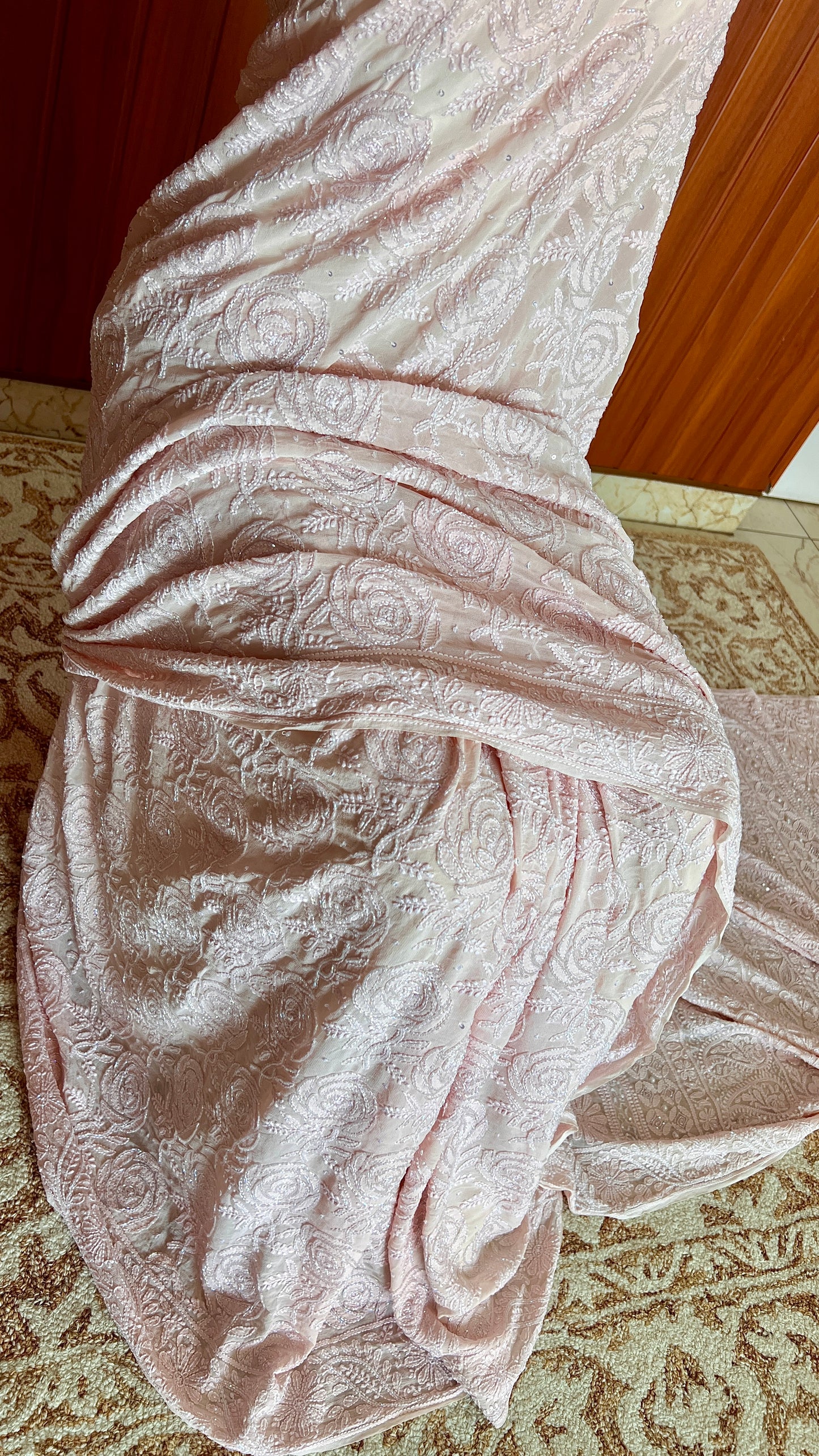 Gulaab Blush Pink Chikankari Cut Dana and Sequins Saree