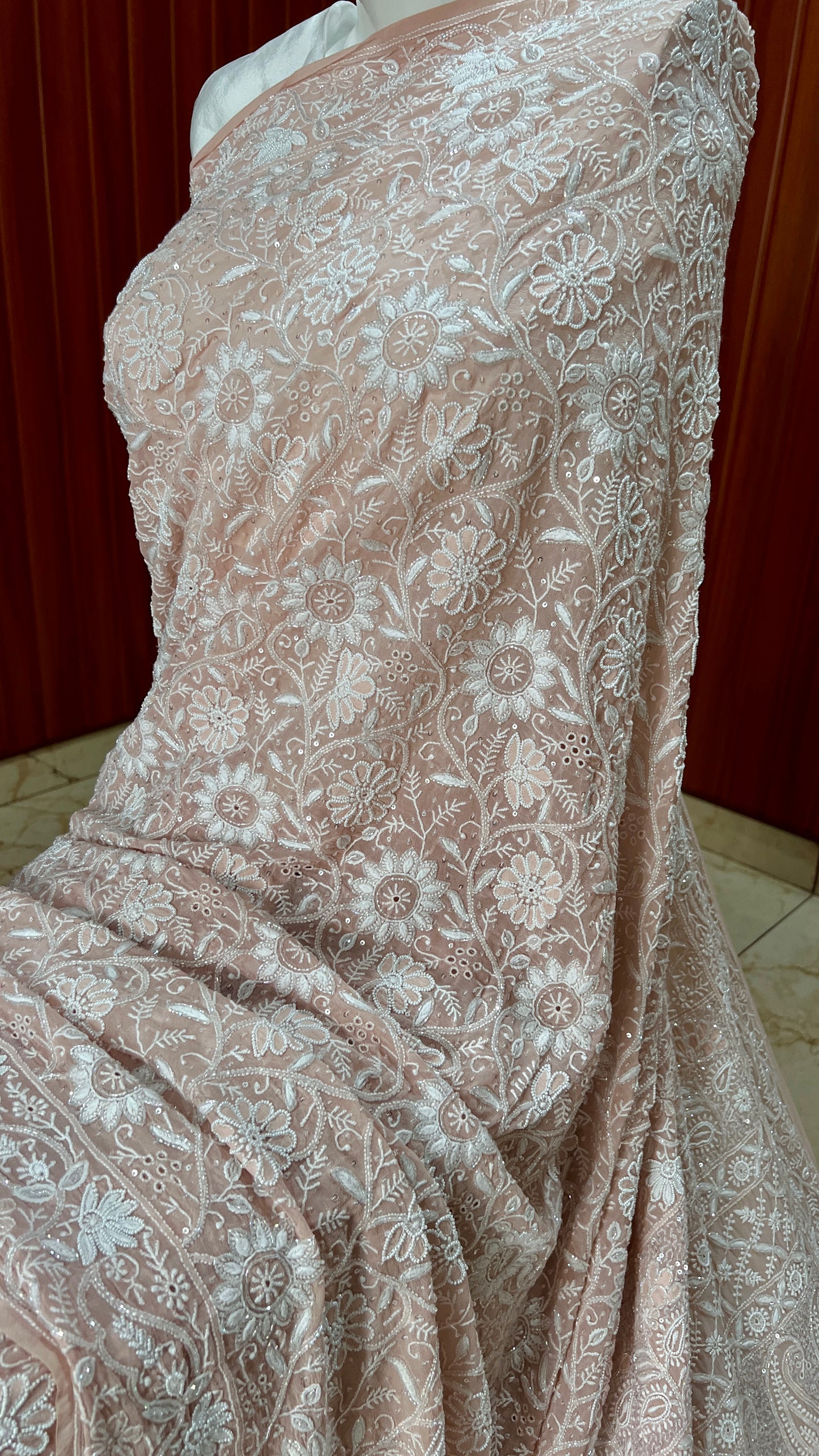 Ruhani Old Rose Pink 2 and 3 taar Chikankari Masterpiece Saree