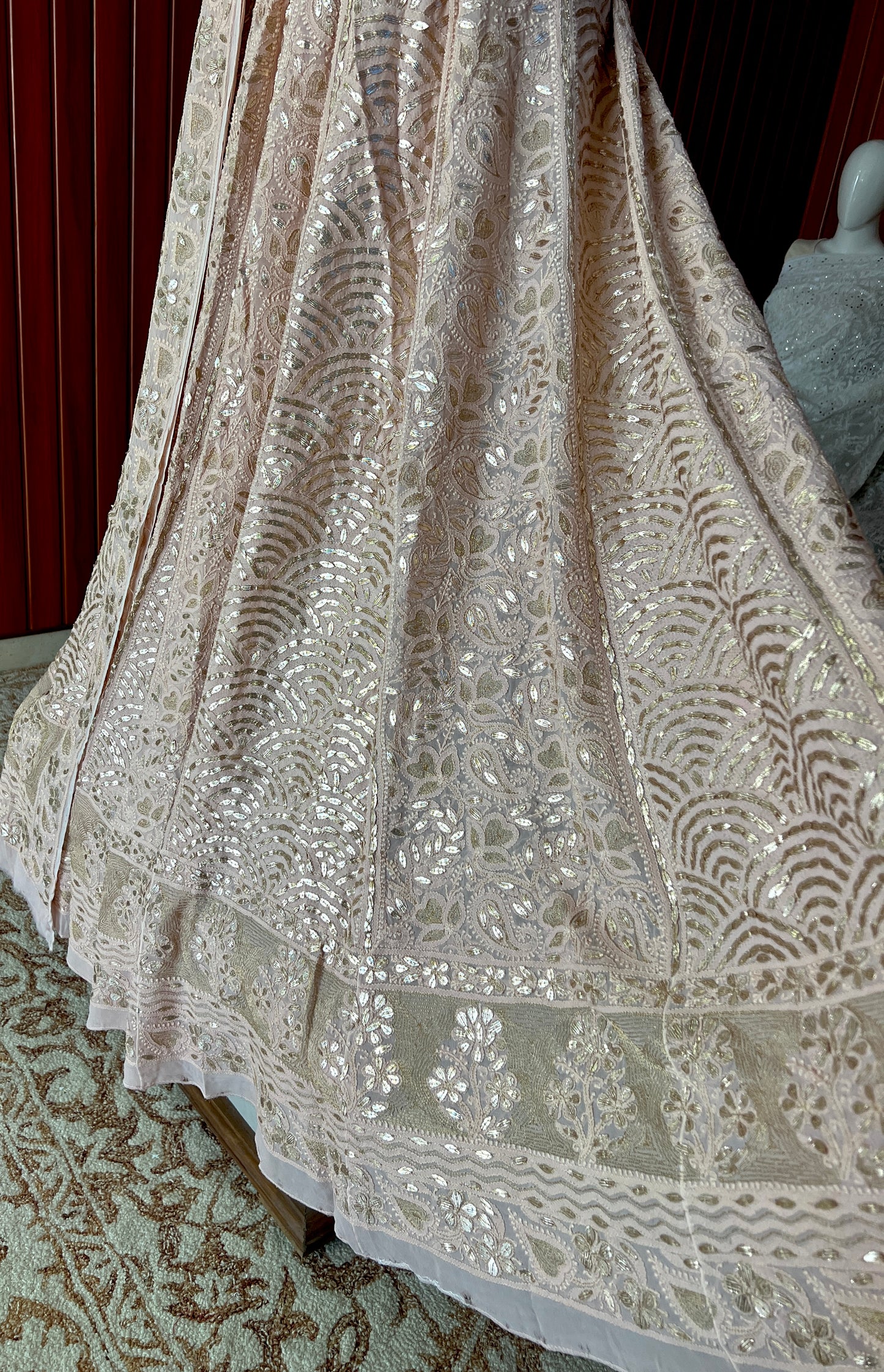 Ruhani Dusty Rose color Chikankari and Gota Patti Lehenga