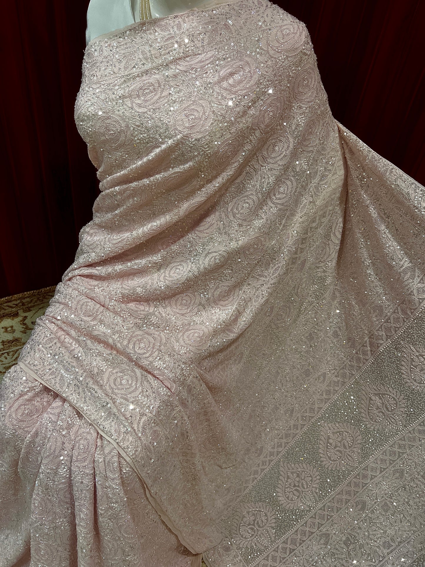 Gulaab Light Pink Masterpiece Chikankari and Heavy Sequins Saree