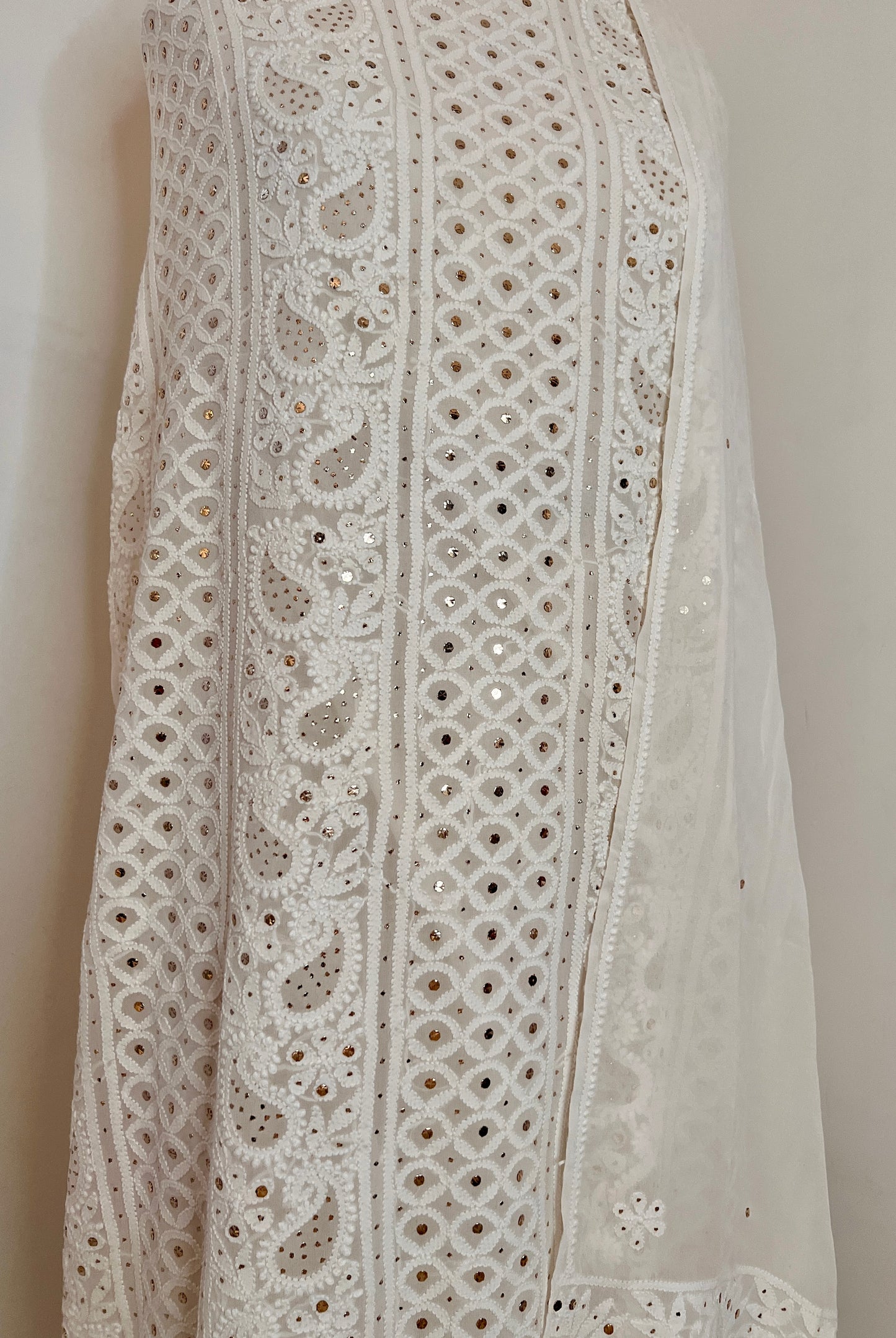 Ivory Chikankari and Mukaish Kurta and Dupatta