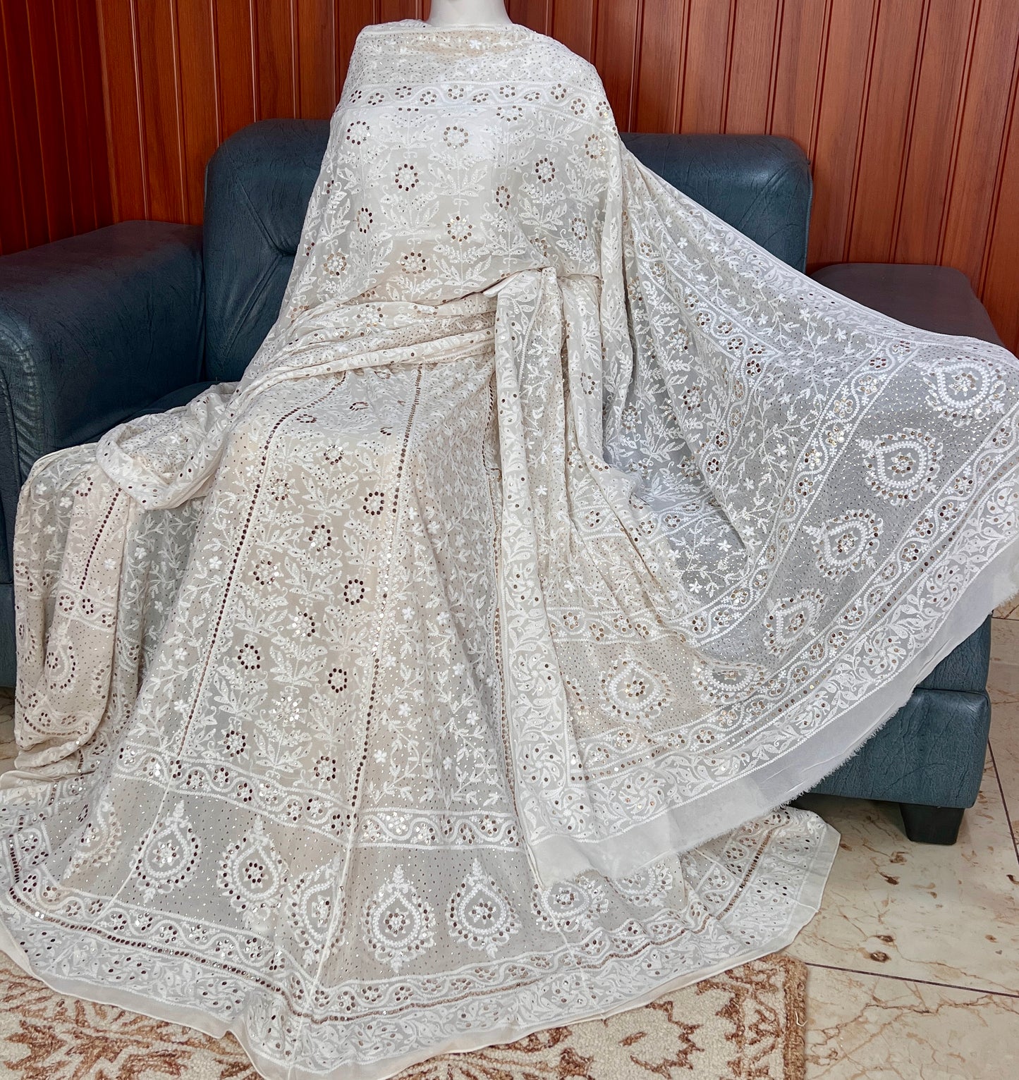 Ruhani fine Chikankari and intricate Mukaish Lehenga Set