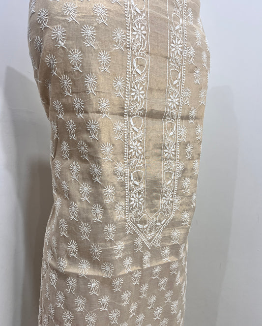 Tissue Chanderi Silk fine Chikankari Kurta Fabric