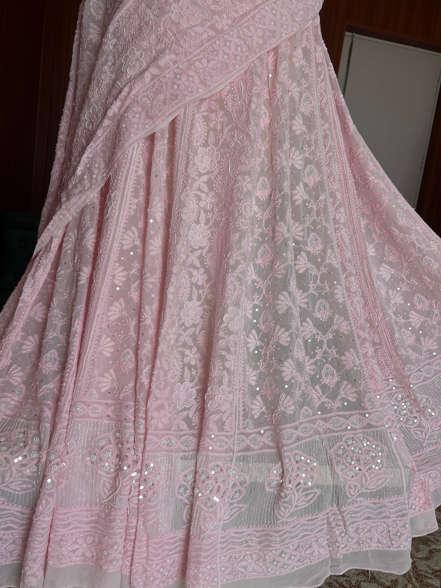 Ruhani Pretty pink Chikankari Cut Dana Pearl Sequins Lehenga