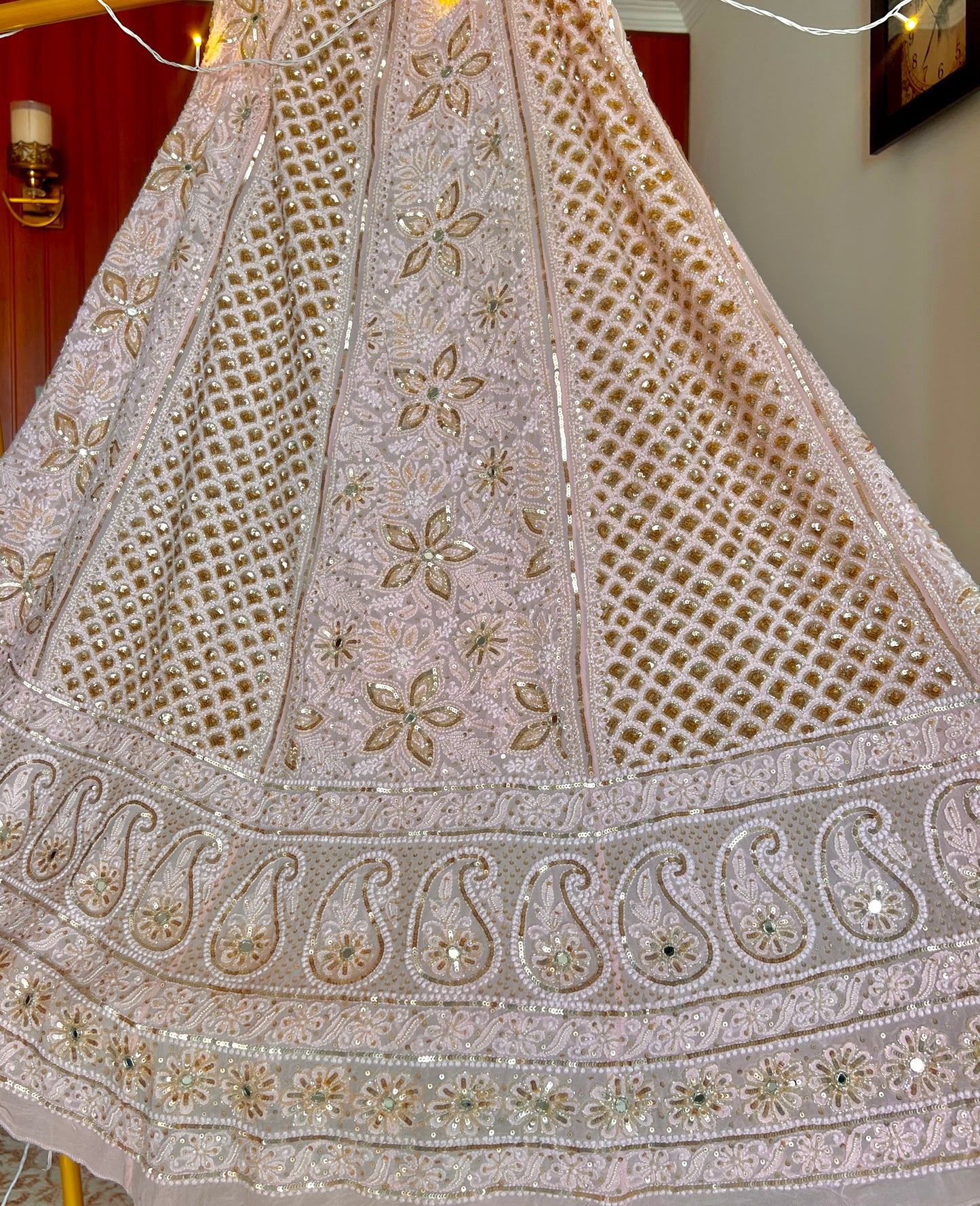 Masterpiece Ruhani Peachish Pink Chikankari Sequins Wedding Lehenga