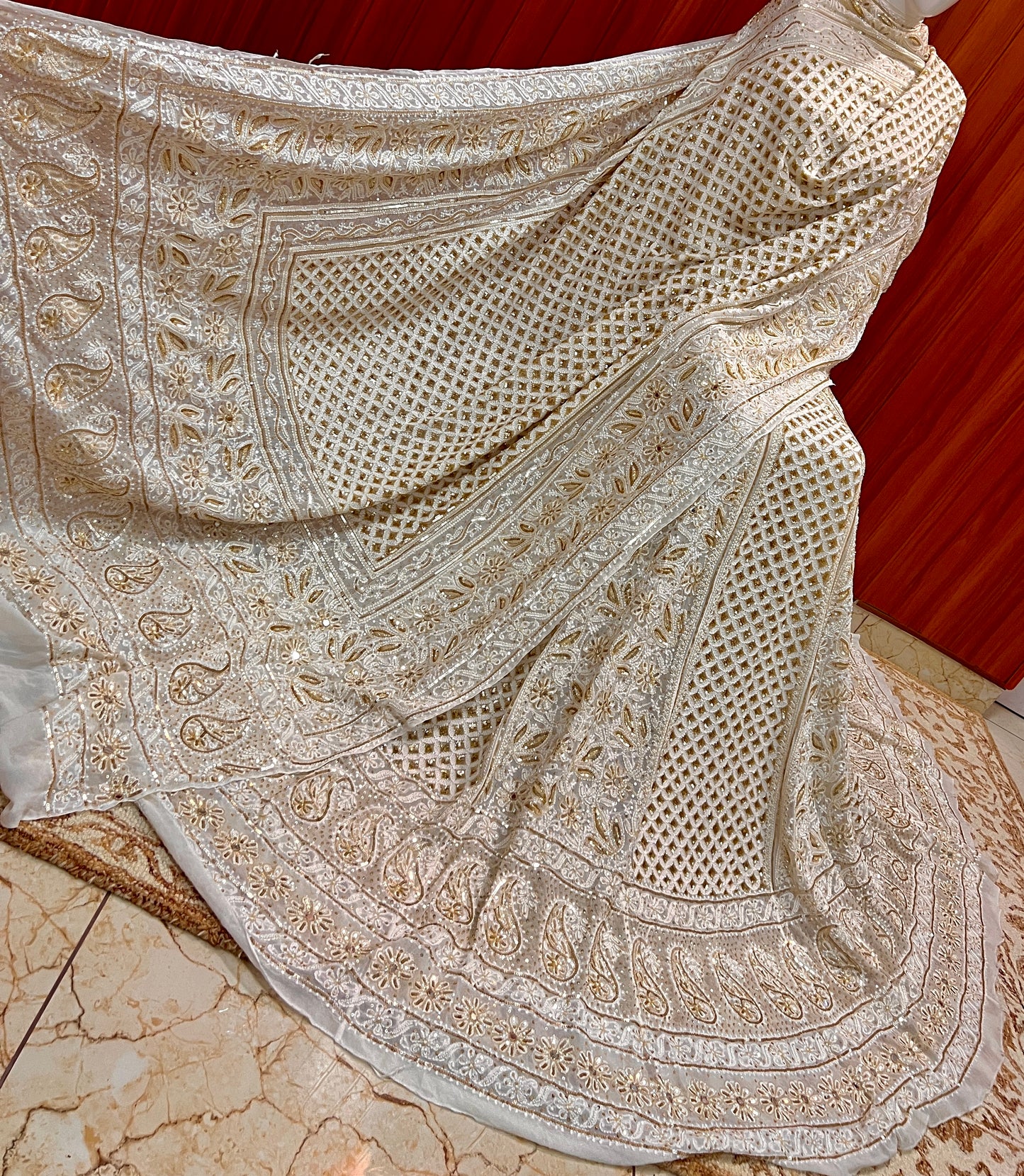 Masterpiece Ruhani Off White Chikankari Sequins Wedding Lehenga