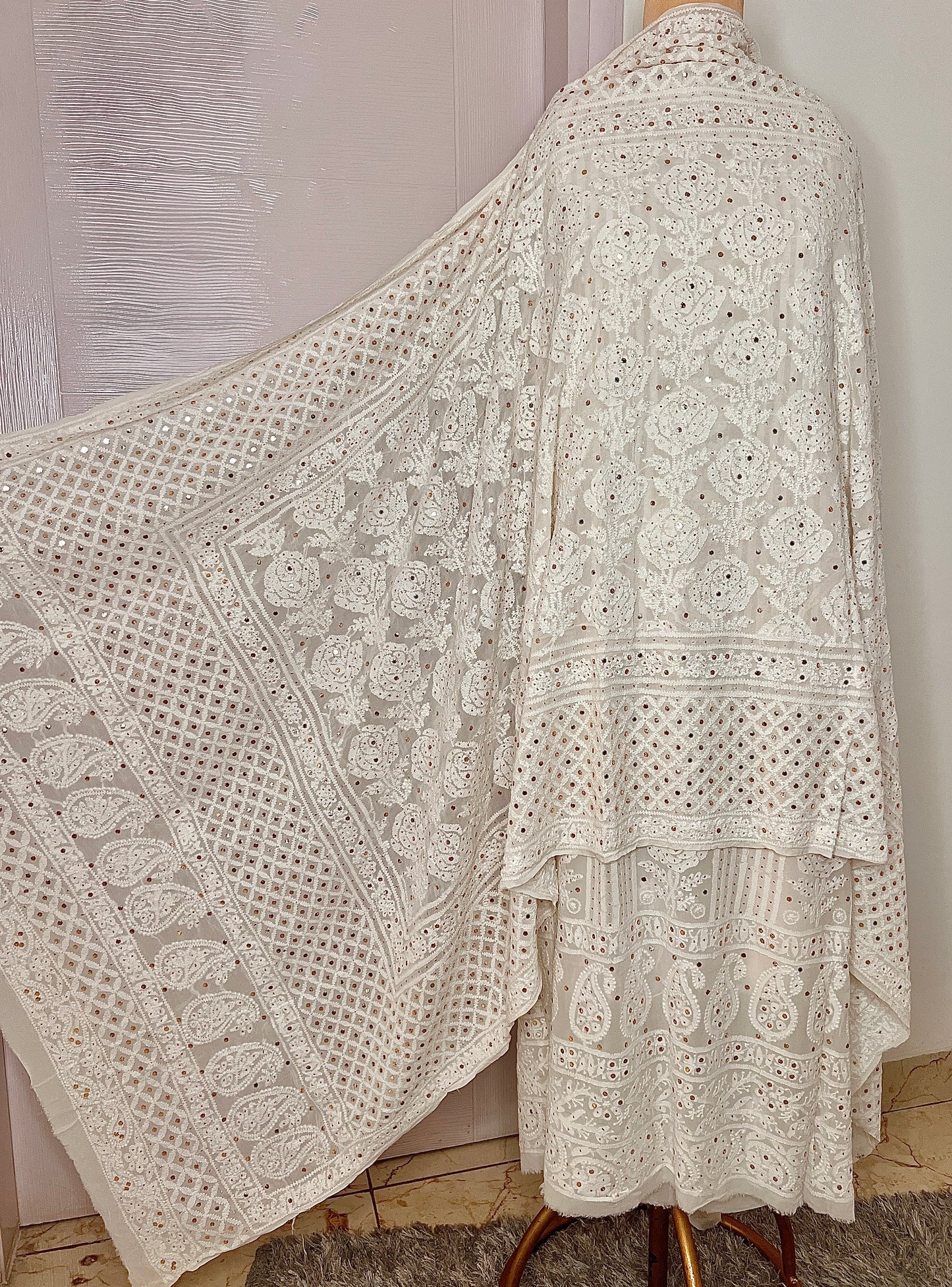 Ruhani Chikankari and Mukaish Dupatta