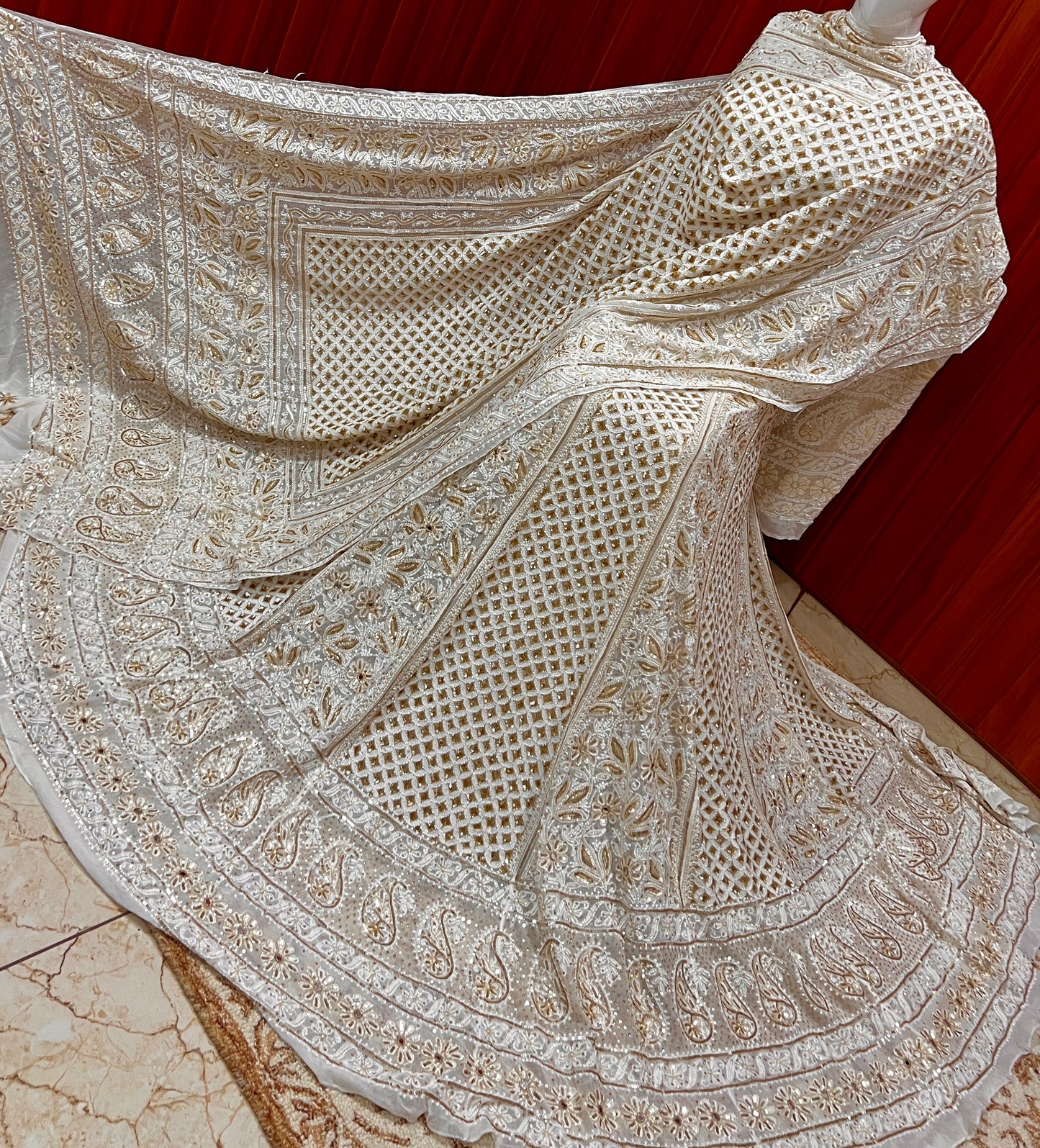 Masterpiece Ruhani Off White Chikankari Sequins Wedding Lehenga