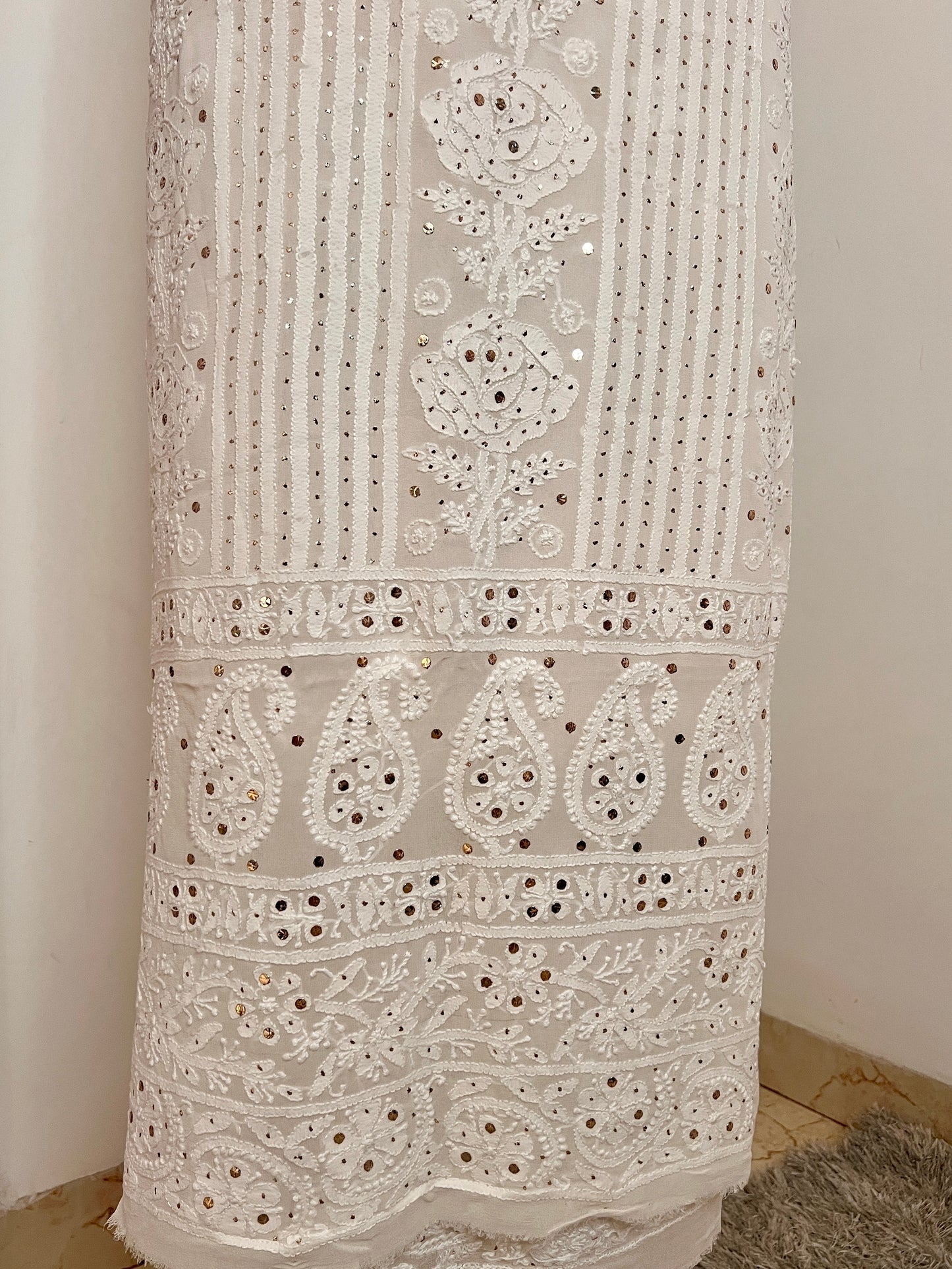 Ivory Chikankari and Mukaish Kurta and Dupatta