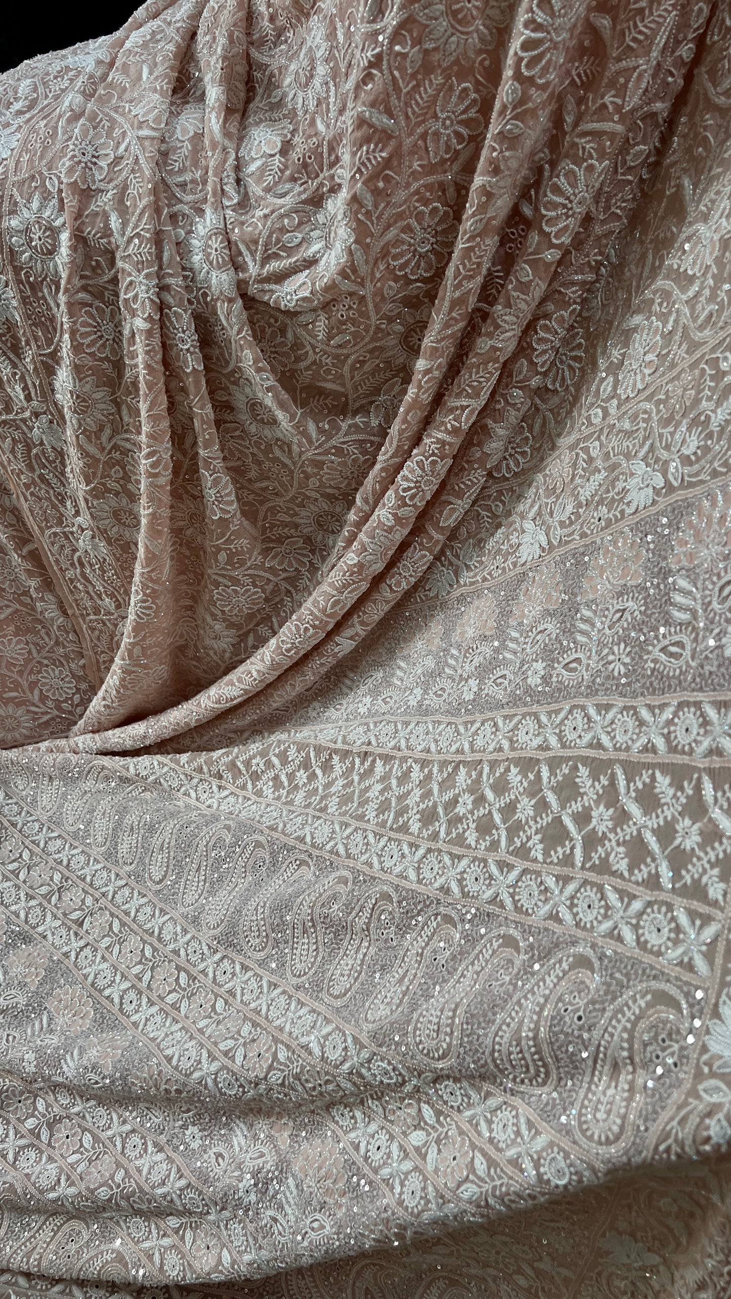 Ruhani Old Rose Pink 2 and 3 taar Chikankari Masterpiece Saree