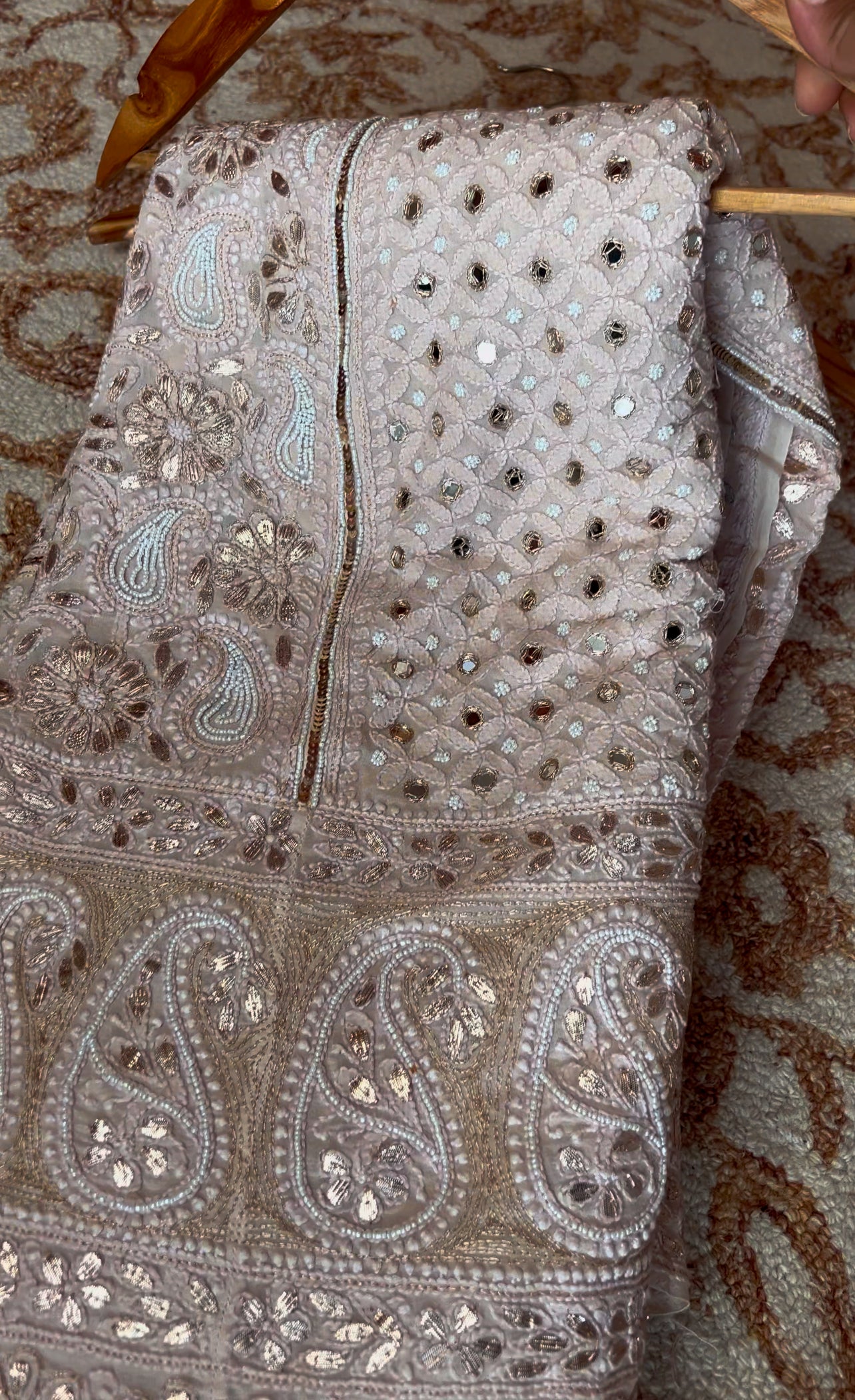 Nude Beige Ruhani chikankari mirror pearl and sequins wedding lehenga