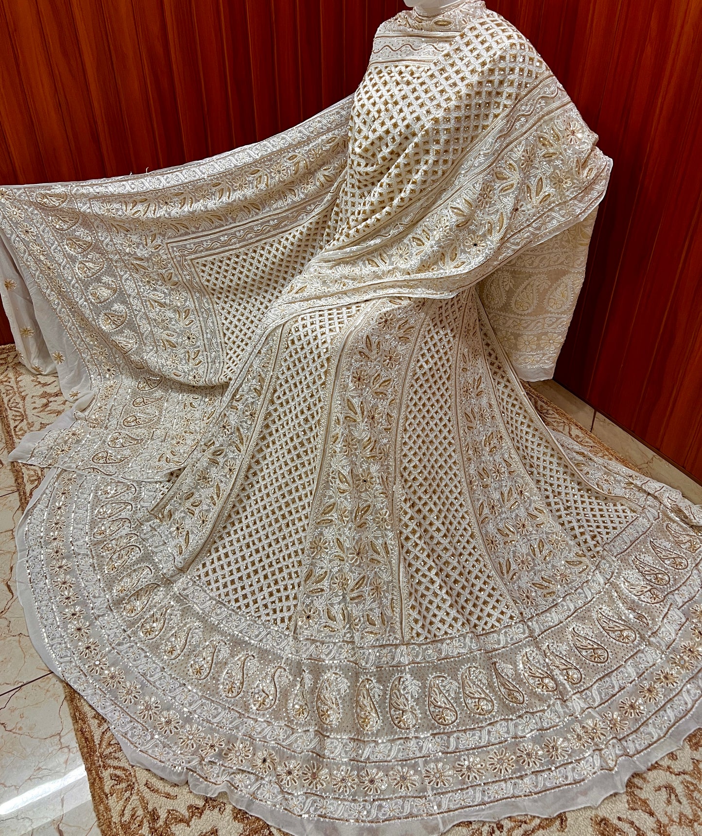 Masterpiece Ruhani Off White Chikankari Sequins Wedding Lehenga