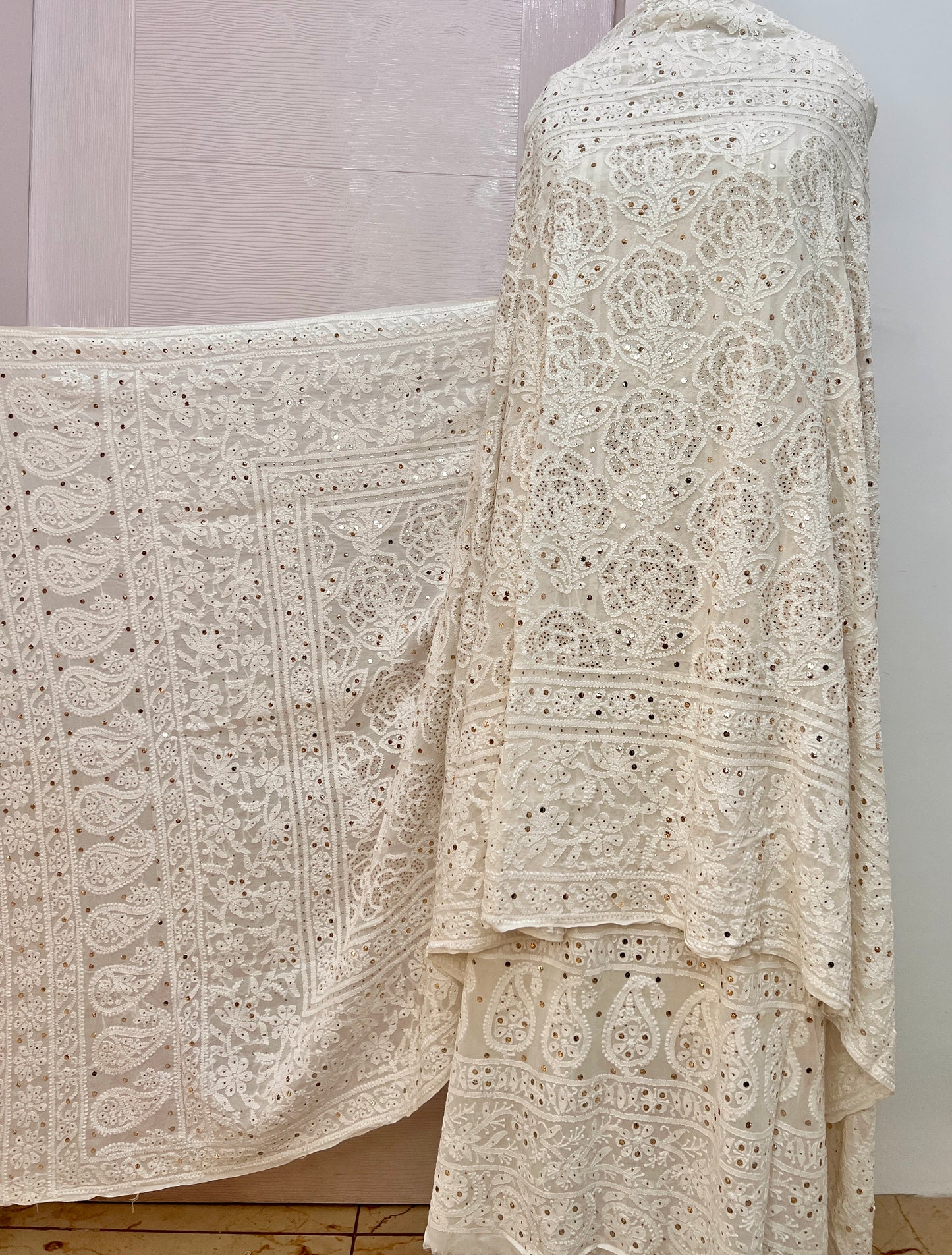 Ruhani Chikankari and Mukaish Dupatta