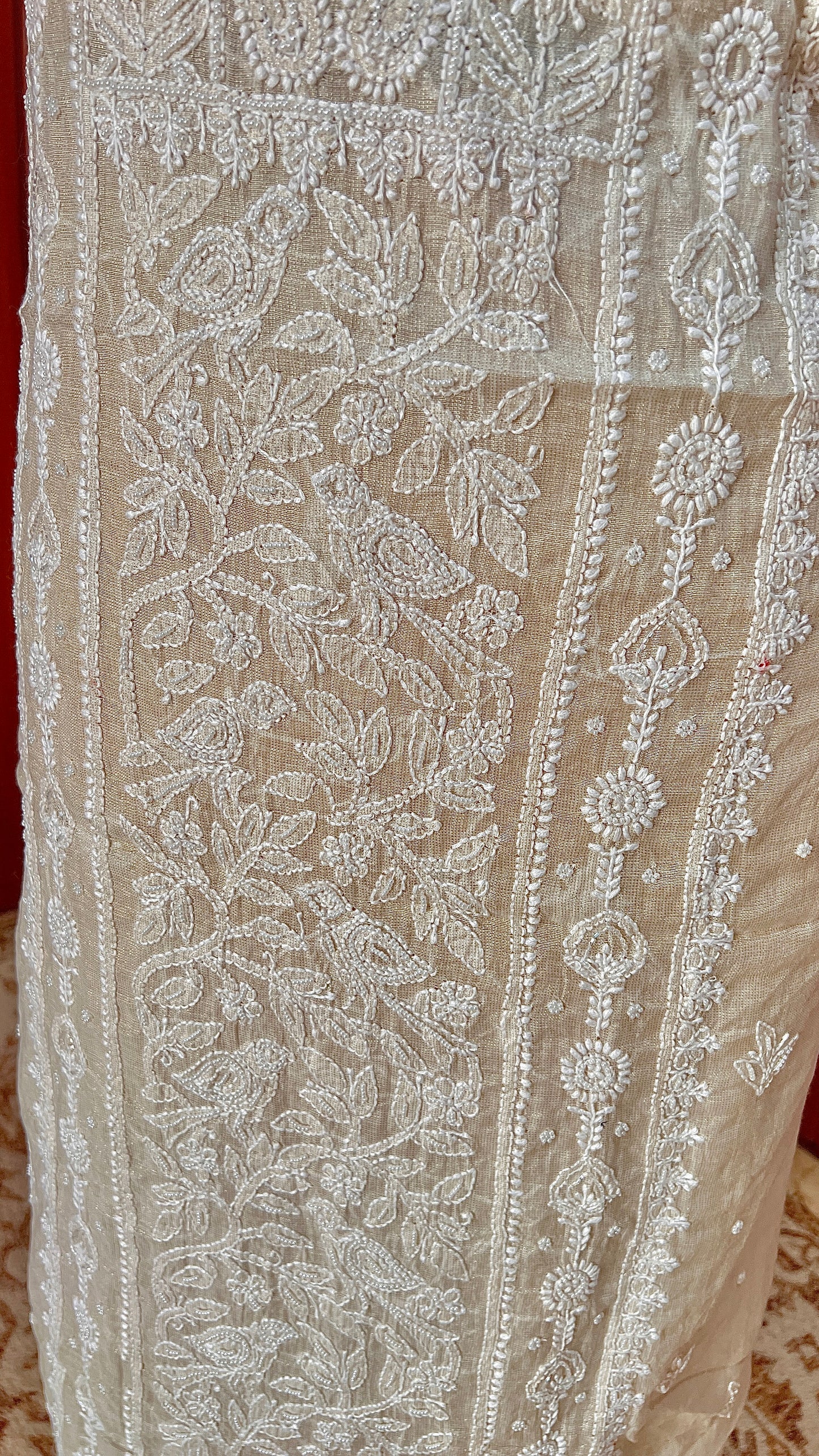 Tissue chanderi silk Chikankari and pearl embroidered kurta and dupatta