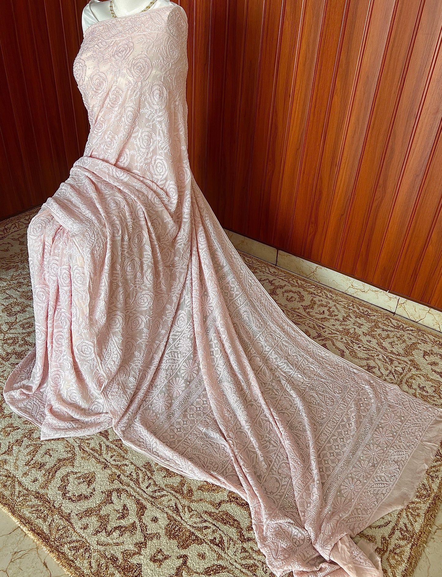 Gulaab Blush Pink Chikankari Cut Dana and Sequins Saree