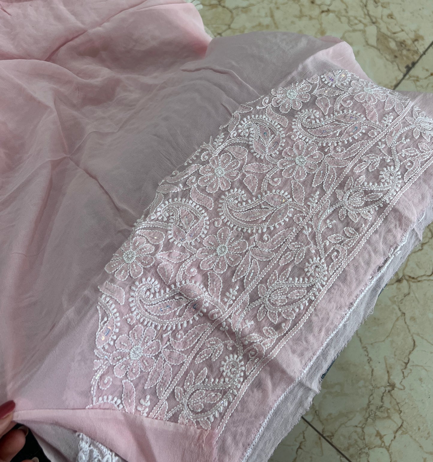 Ruhani Pink Chikankari and Pearl work Saree