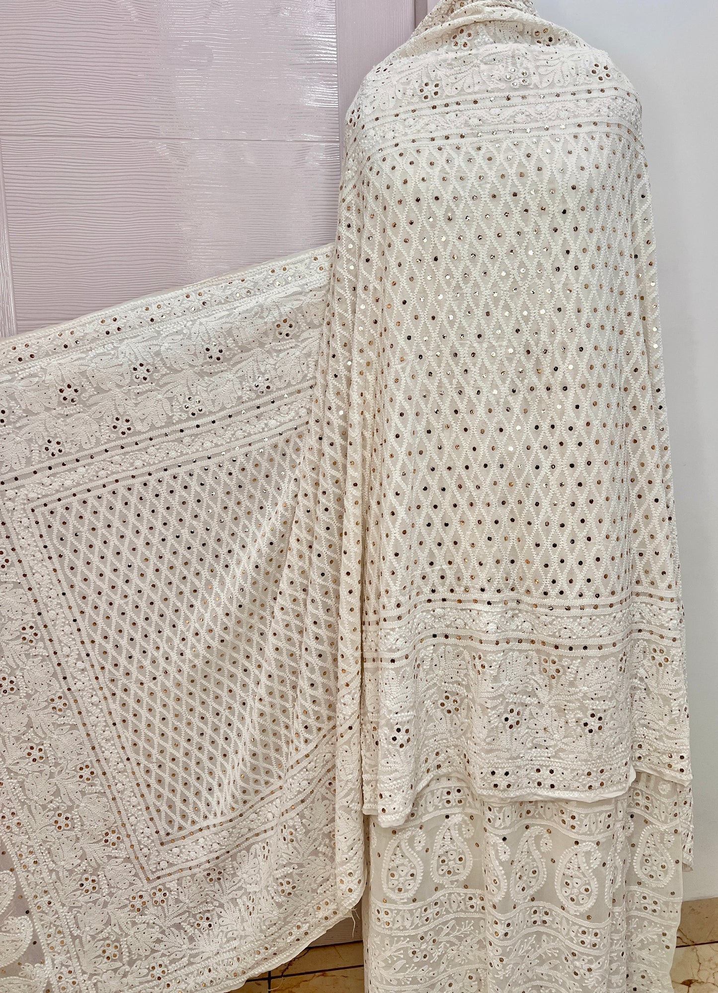 Ruhani Chikankari and Mukaish Dupatta