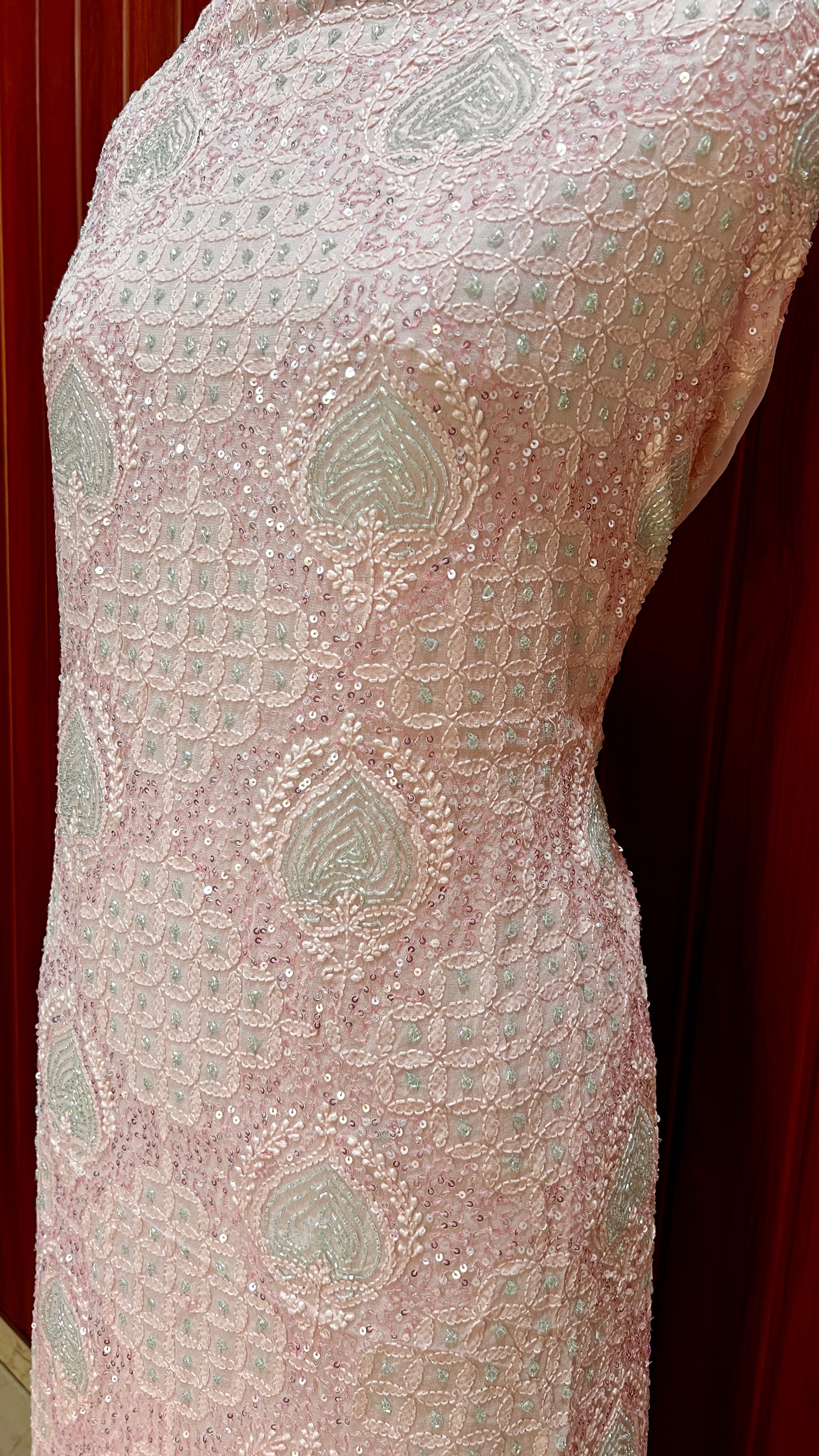 Pink Chikankari Cut Dana and sequins Kurta and Dupatta