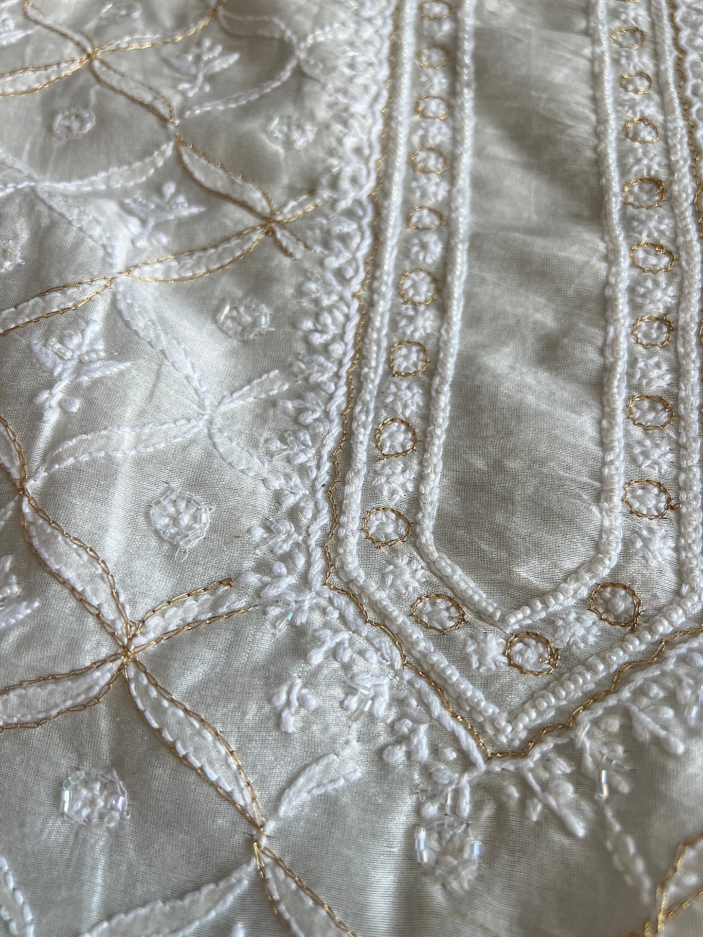 Ivory Chanderi Silk Chikankari Kurta Fabric