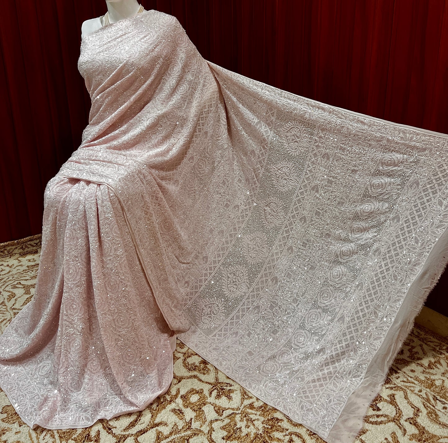 Gulaab Light Pink Masterpiece Chikankari and Heavy Sequins Saree