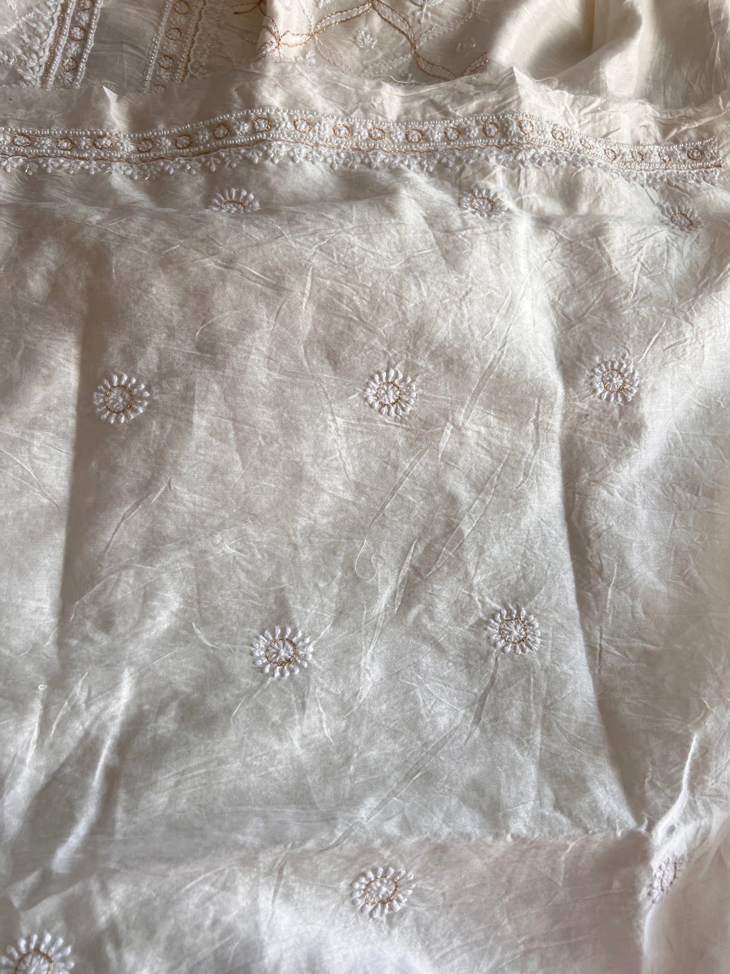 Ivory Chanderi Silk Chikankari Kurta Fabric