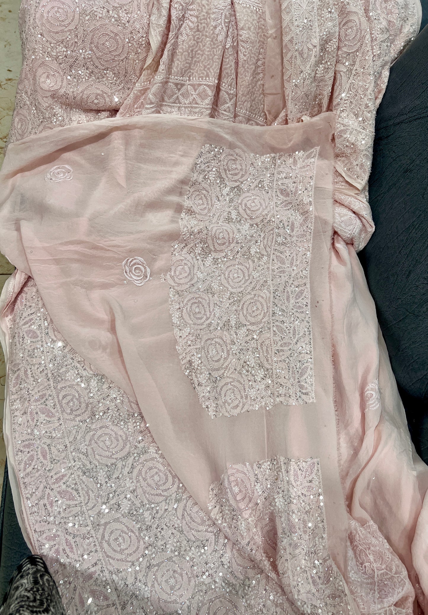 Gulaab Light Pink Masterpiece Chikankari and Heavy Sequins Saree