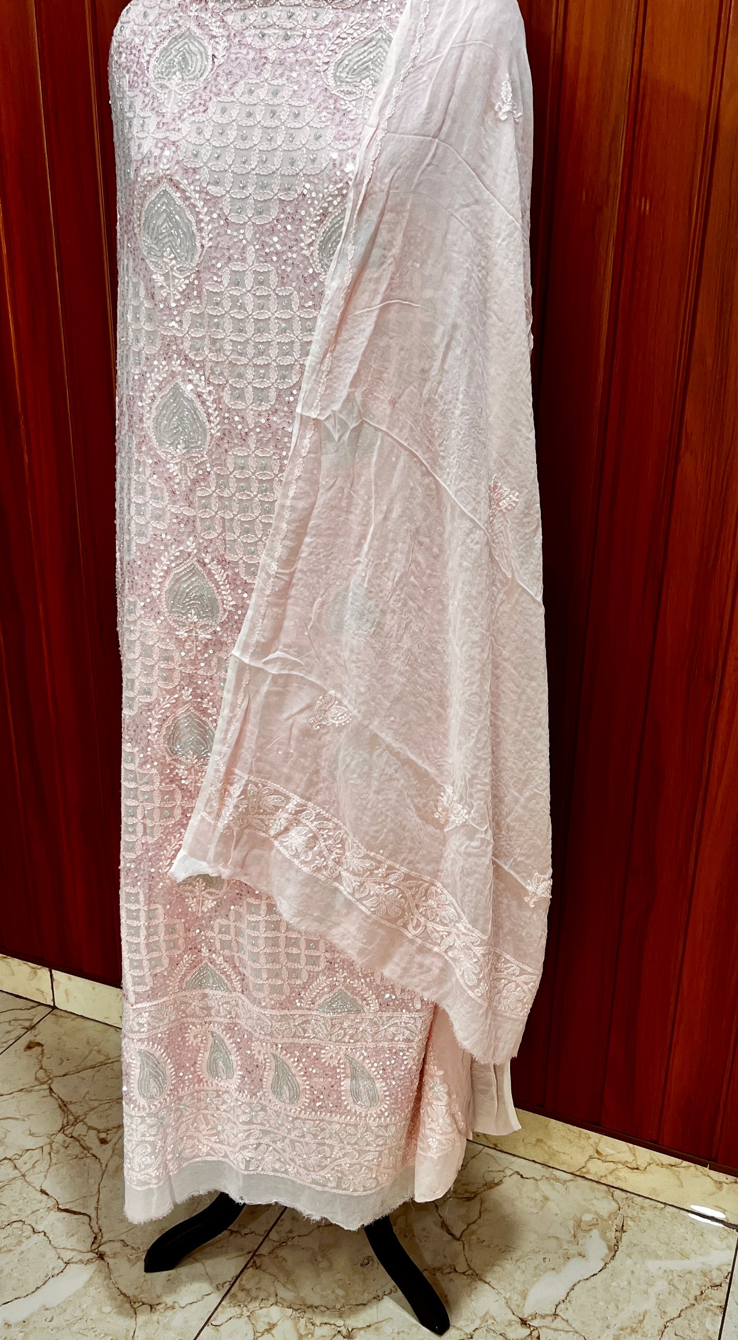 Pink Chikankari Cut Dana and sequins Kurta and Dupatta