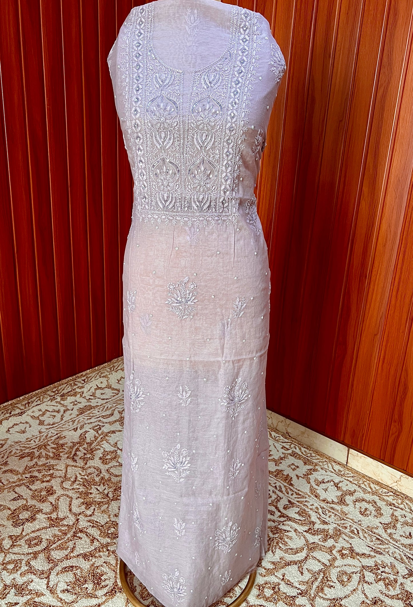 Lilac Mul chanderi Chikankari embroidered kurta and dupatta