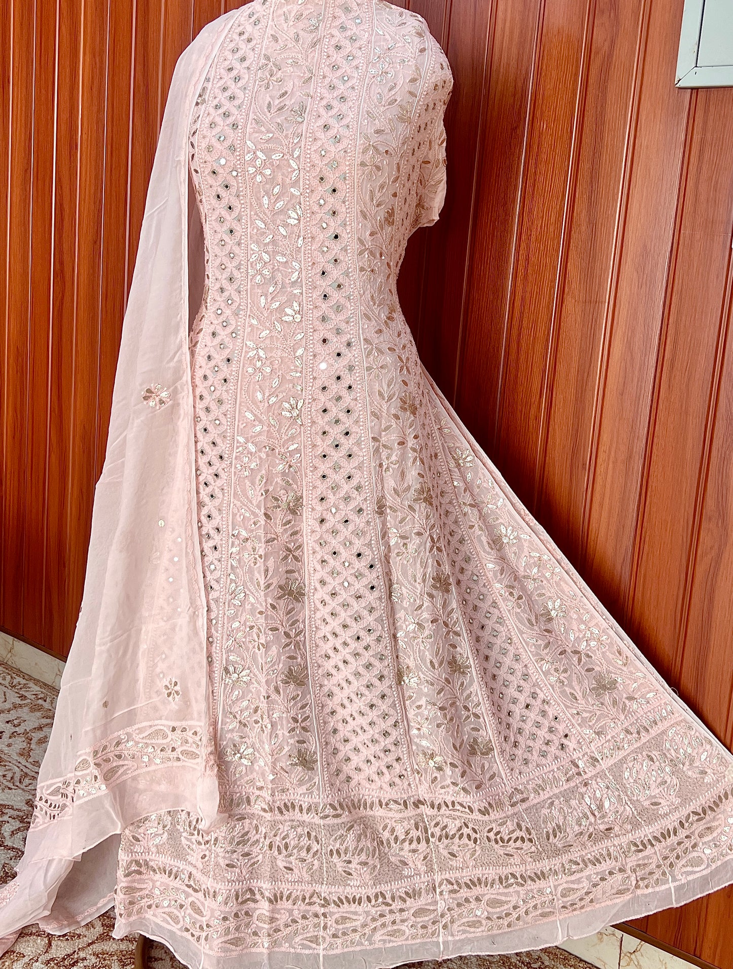 Blush Pink Chikankari Mirror Gota Patti Anarkali with Dupatta