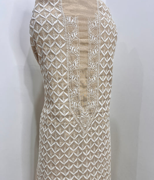 Tissue Chanderi Silk fine Chikankari Kurta Fabric