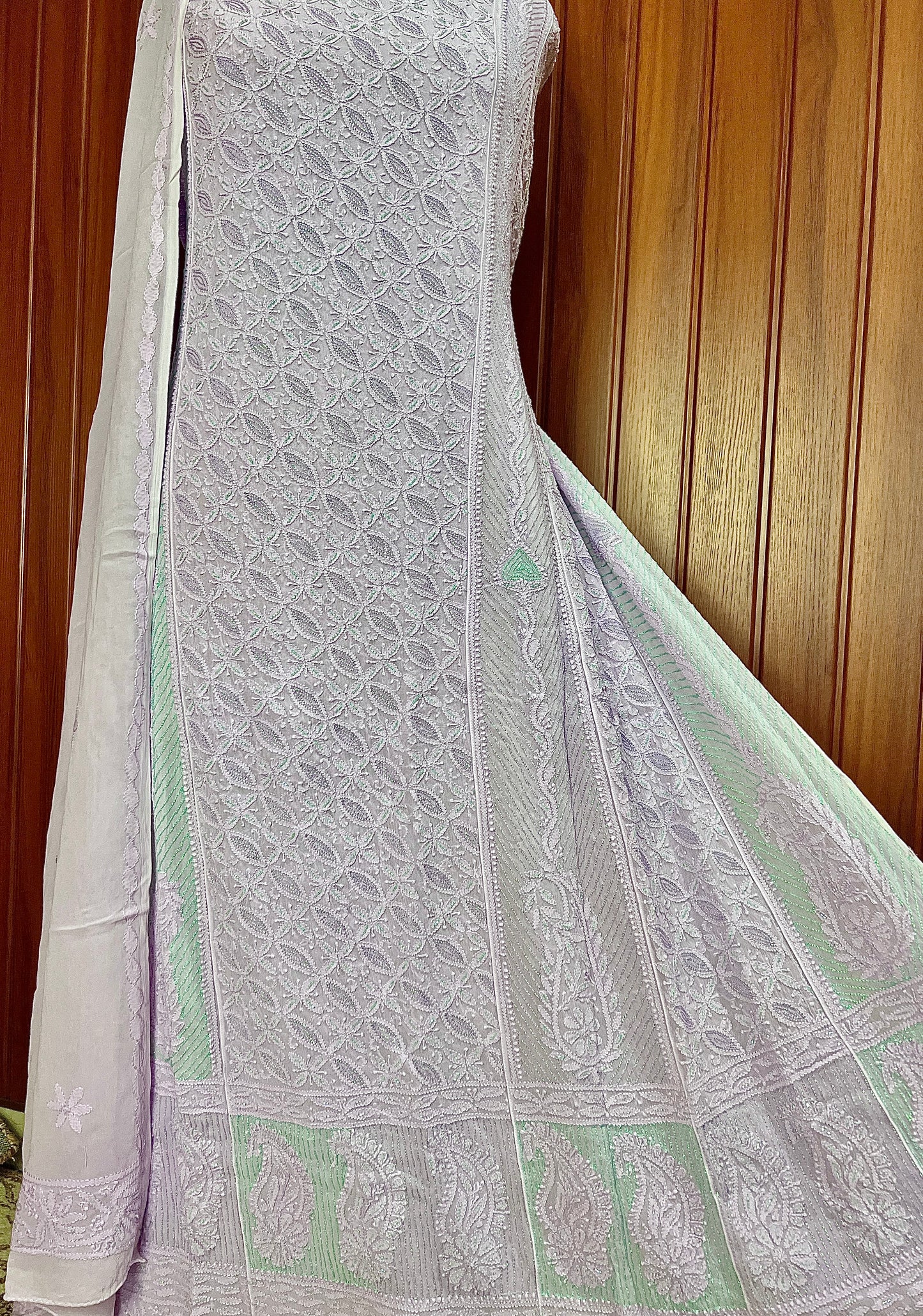 Lavender Chikankari and Cut Dana Embroidered Anarkali with Dupatta