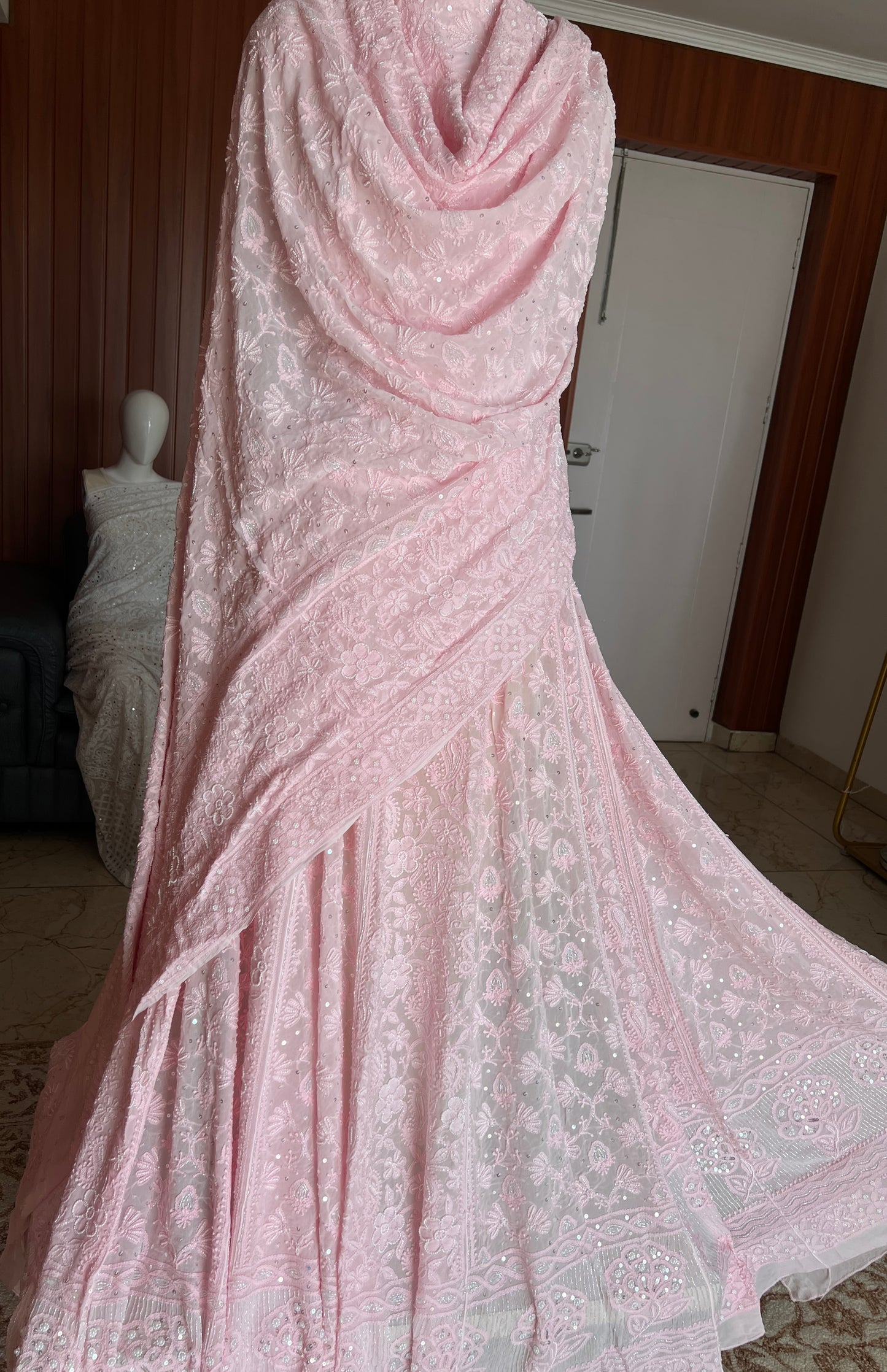 Ruhani Pretty pink Chikankari Cut Dana Pearl Sequins Lehenga