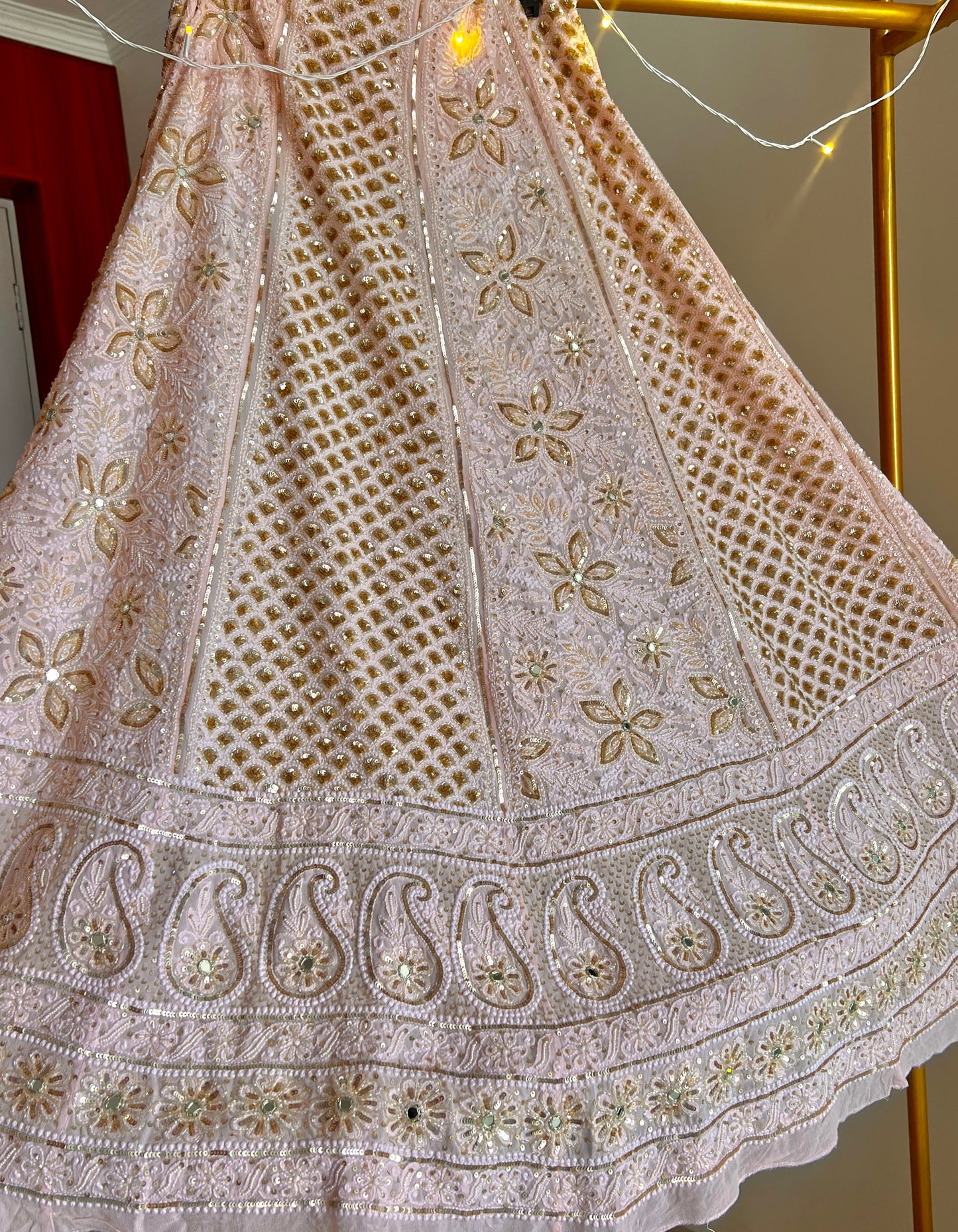 Masterpiece Ruhani Peachish Pink Chikankari Sequins Wedding Lehenga