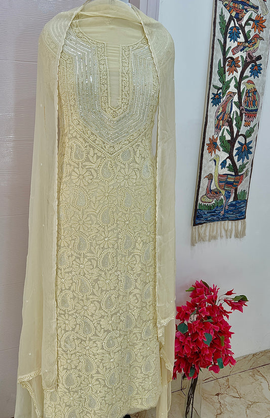 Lime green Chikankari Sequins and Cut Dana Kurta and Dupatta