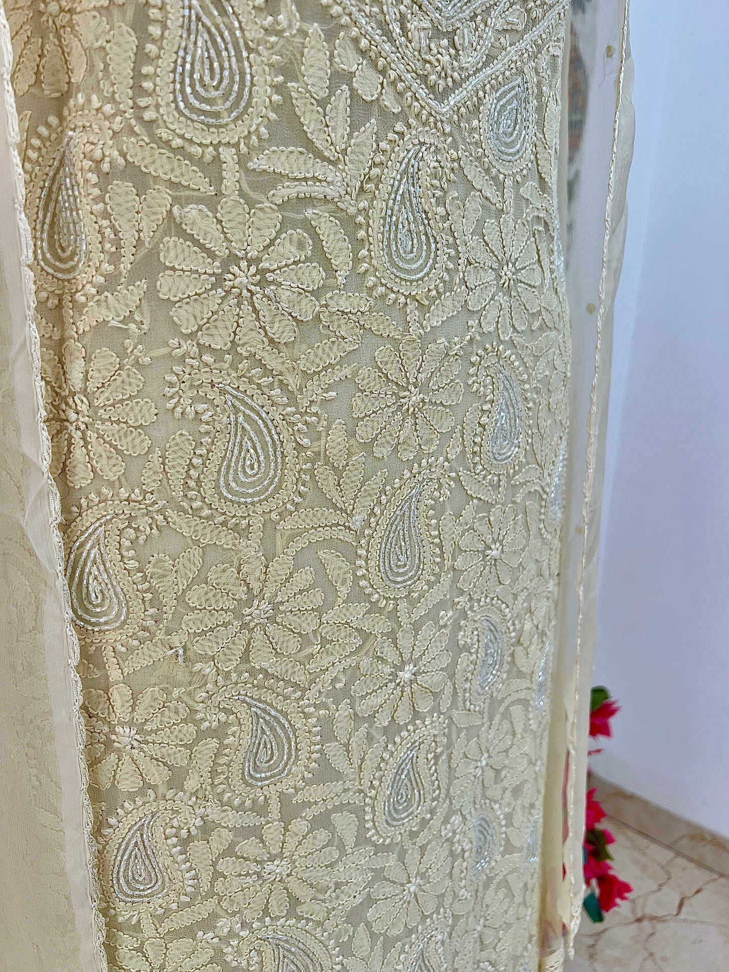 Lime green Chikankari Sequins and Cut Dana Kurta and Dupatta