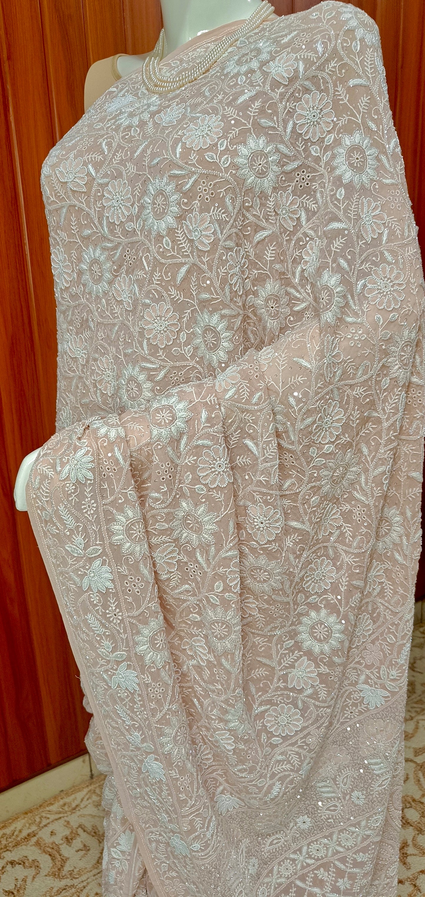 Ruhani Old Rose Pink 2 and 3 taar Chikankari Masterpiece Saree