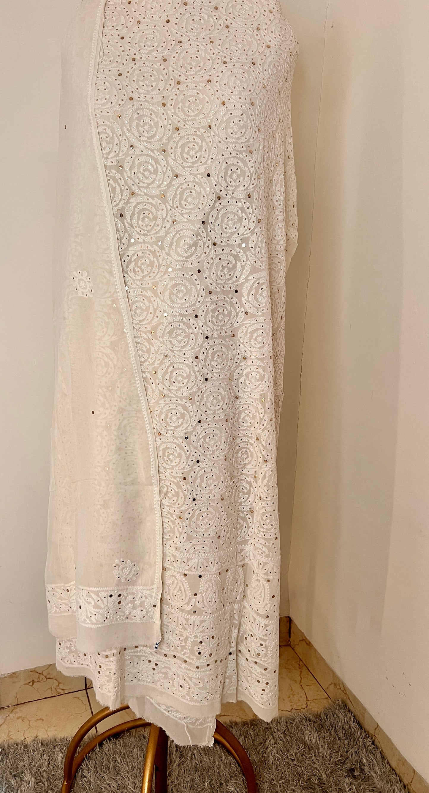 Ivory Chikankari and Mukaish Kurta and Dupatta