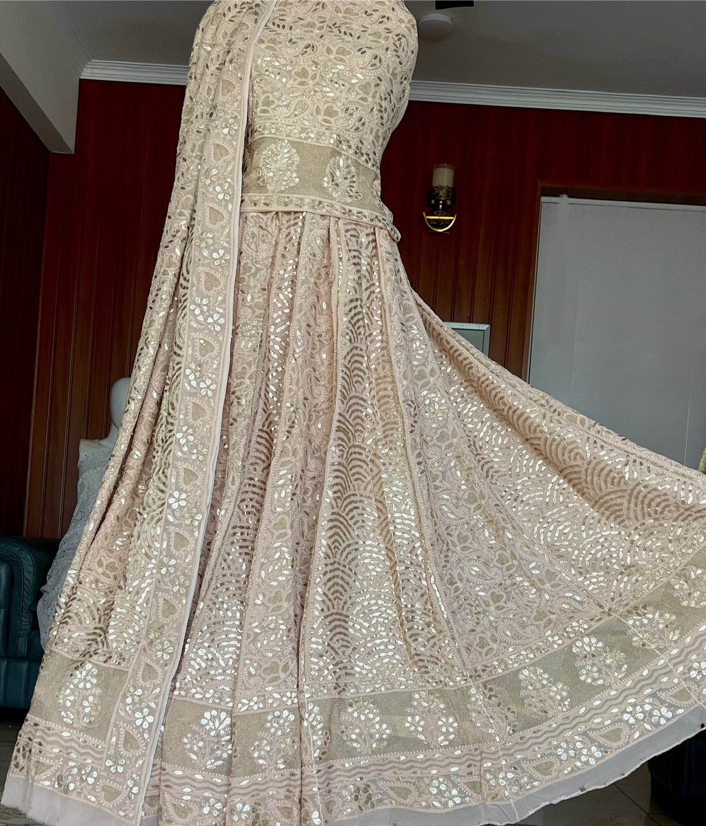 Ruhani Dusty Rose color Chikankari and Gota Patti Lehenga