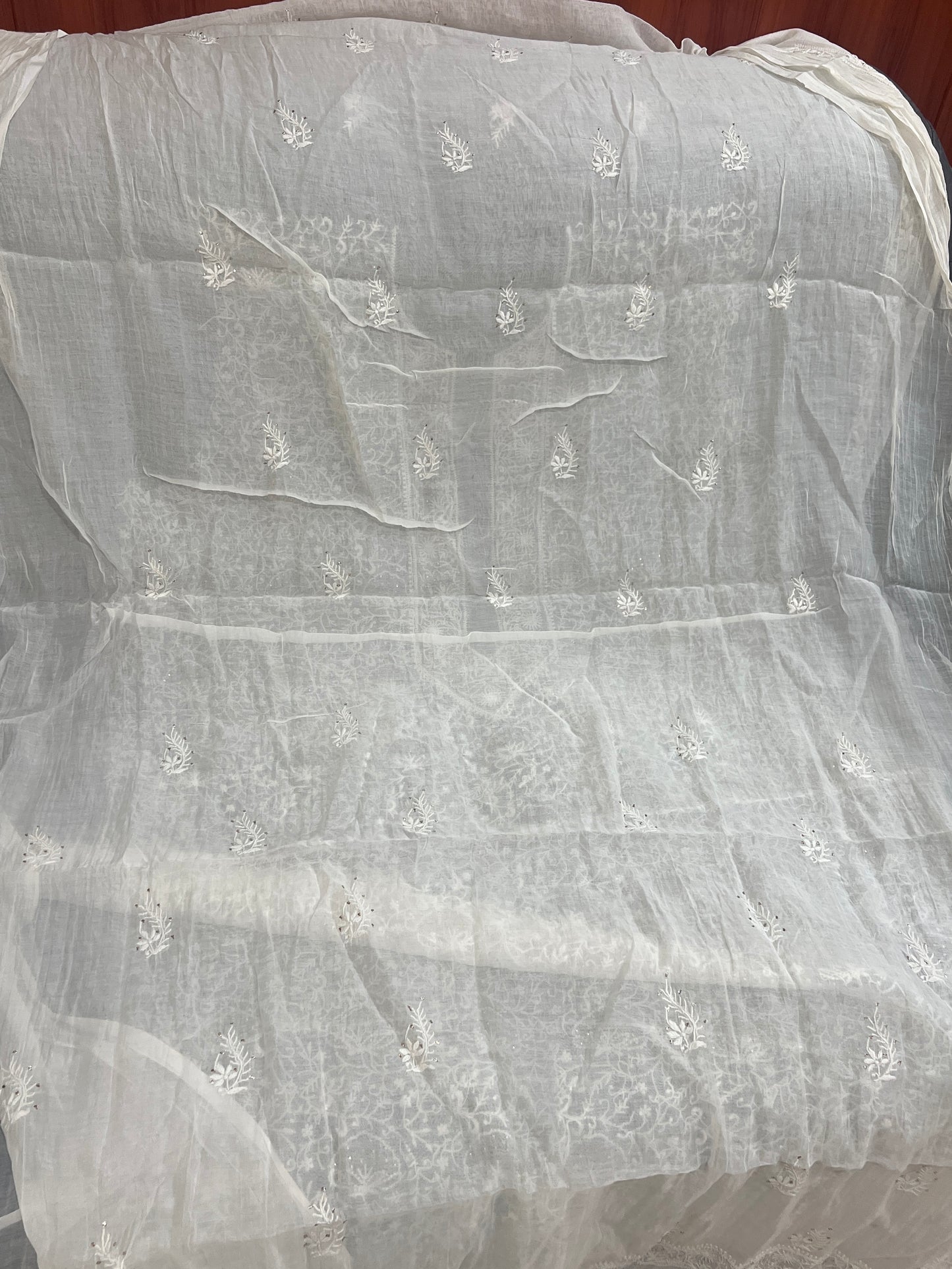 Ivory Chanderi Silk Fine Chikankari Kurta Fabric