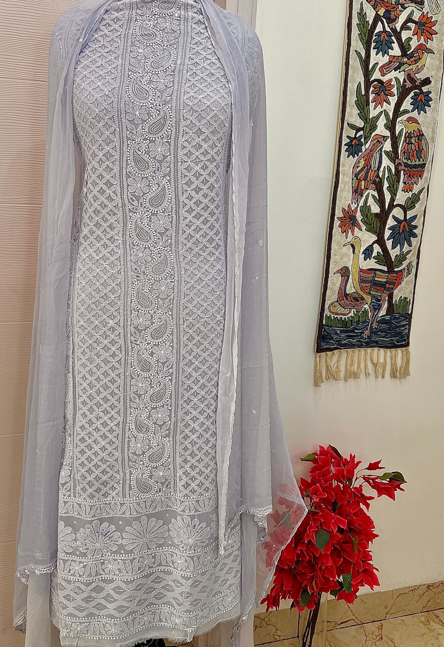 mauve Chikankari Sequins and Cut Dana Kurta and Dupatta