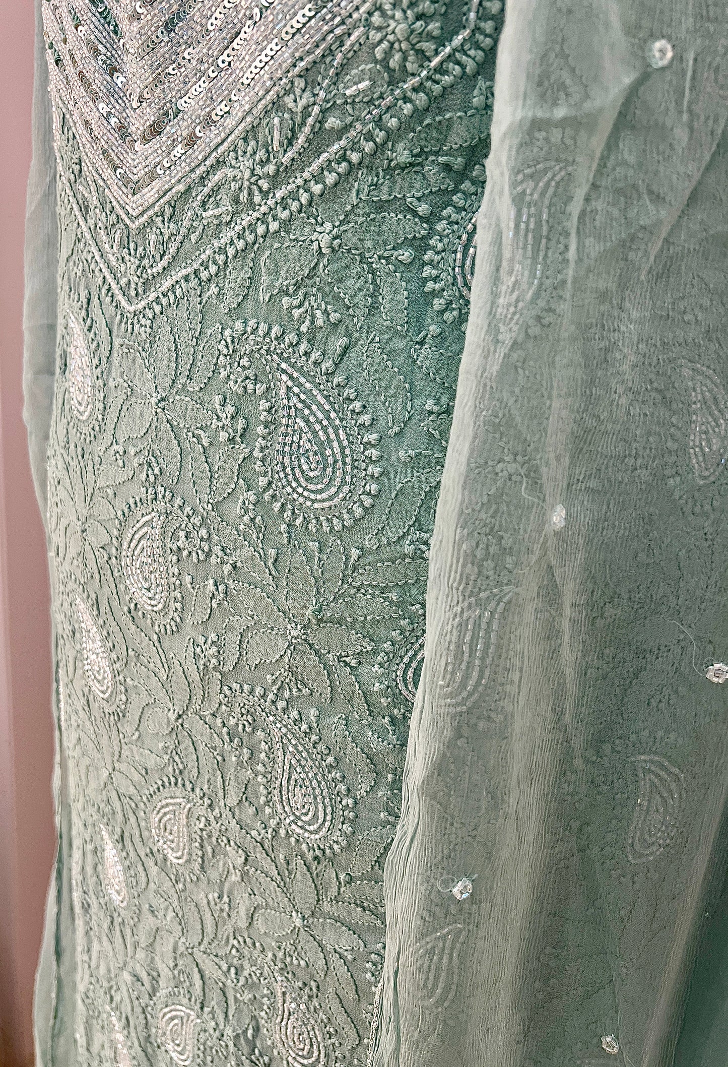 Ocean Blue Chikankari Sequins and Cut Dana Kurta and Dupatta