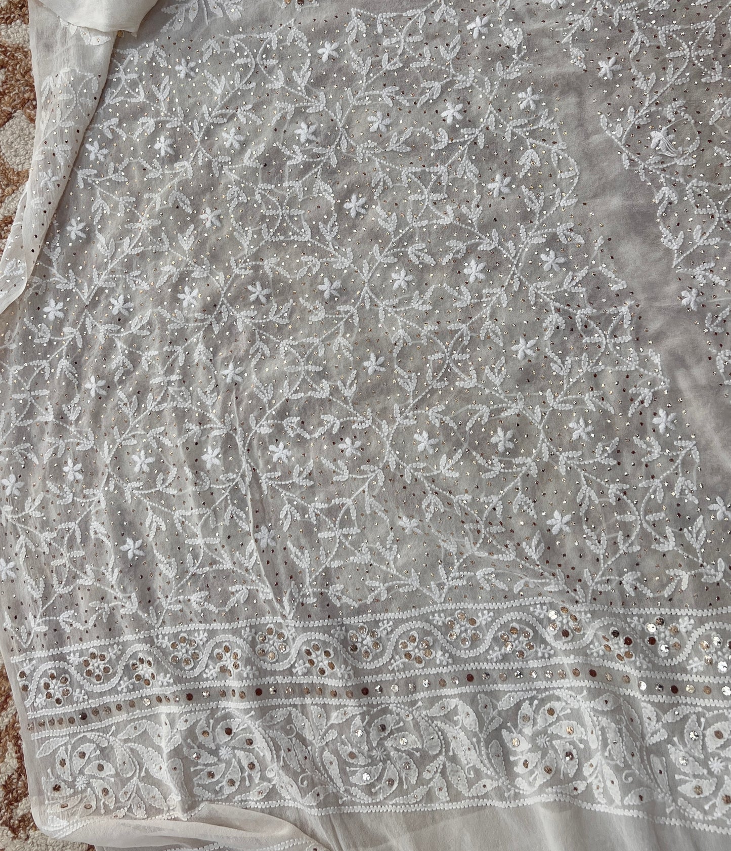 Ruhani fine Chikankari and intricate Mukaish Lehenga Set