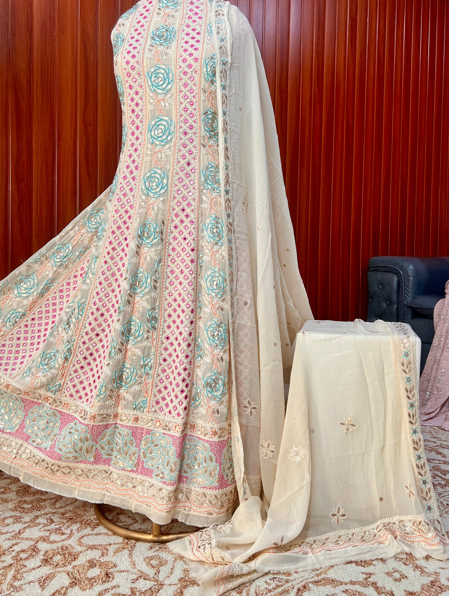 Ruhani Chikankari Mirror and Multicolored Embroidered Anarkali with Dupatta