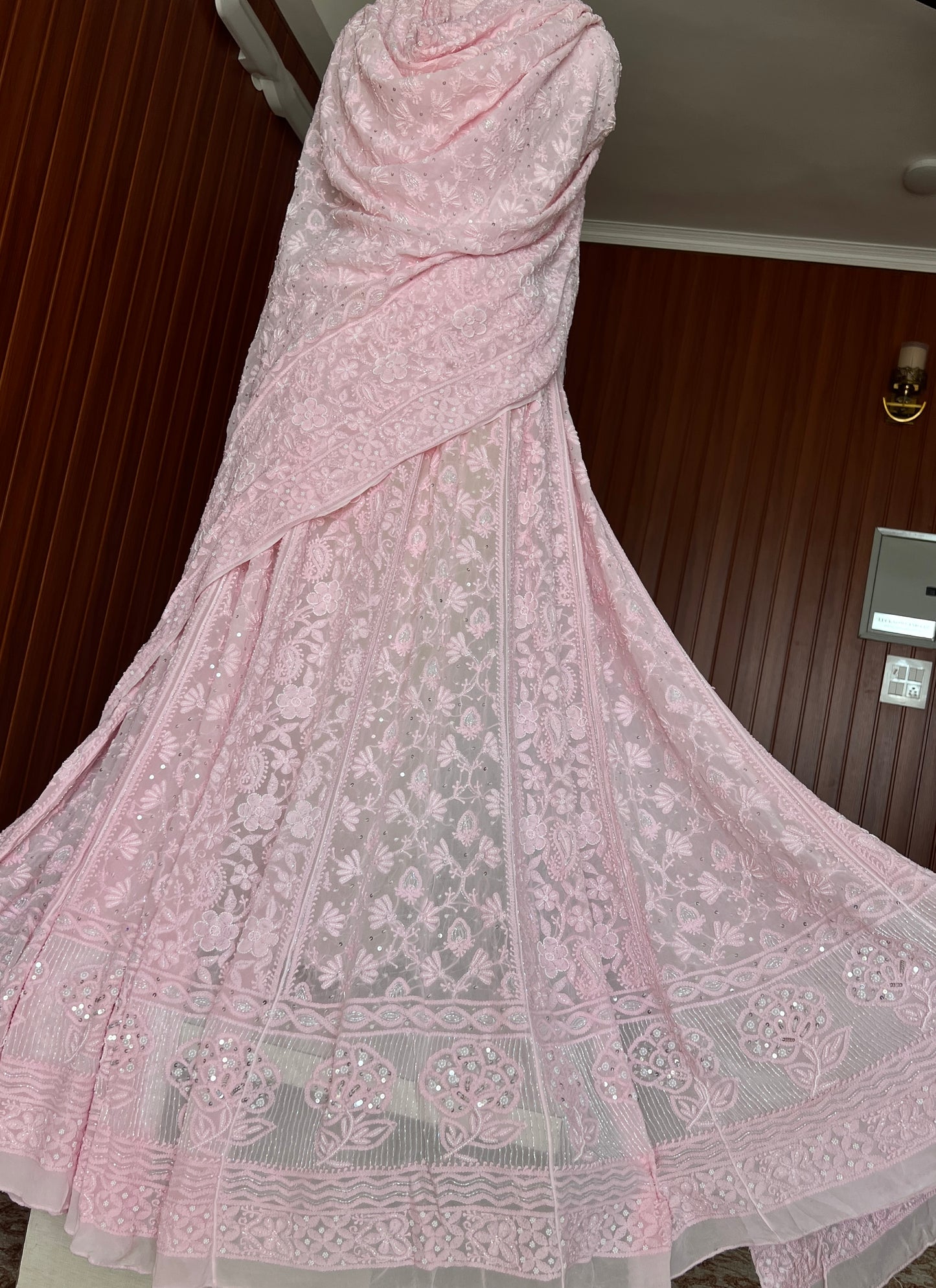 Ruhani Pretty pink Chikankari Cut Dana Pearl Sequins Lehenga