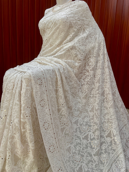 Ruhani Allover fine Chikankari and intricate Mukaish Saree